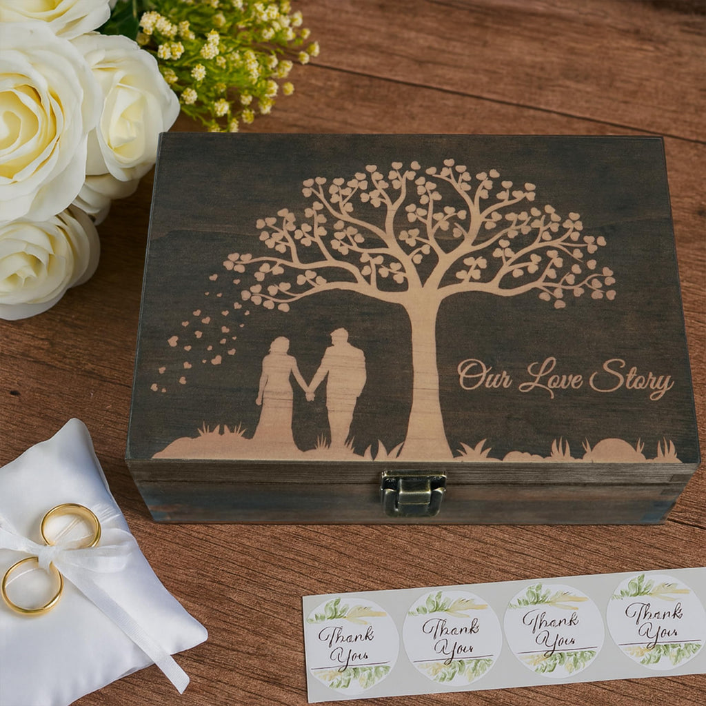 Engraved Memorial Memory Box – Wooden Keepsake Box for Loss of Loved One or Pet – Sympathy Gift – Medium Size – Dark Walnut Finish – 8.5 x 6 x 3 in