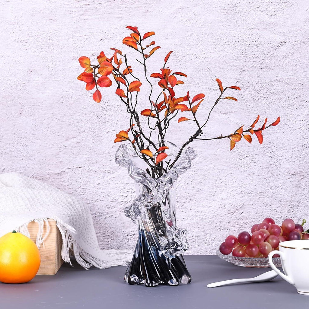 Hand Blown Blue Glass Vase, Unique Art Beautiful Ocean Glass Vase for Home Centerpiece, Coffee Table, Living Room, Office Decor - 8" H - Handmade Lifestyle Shop