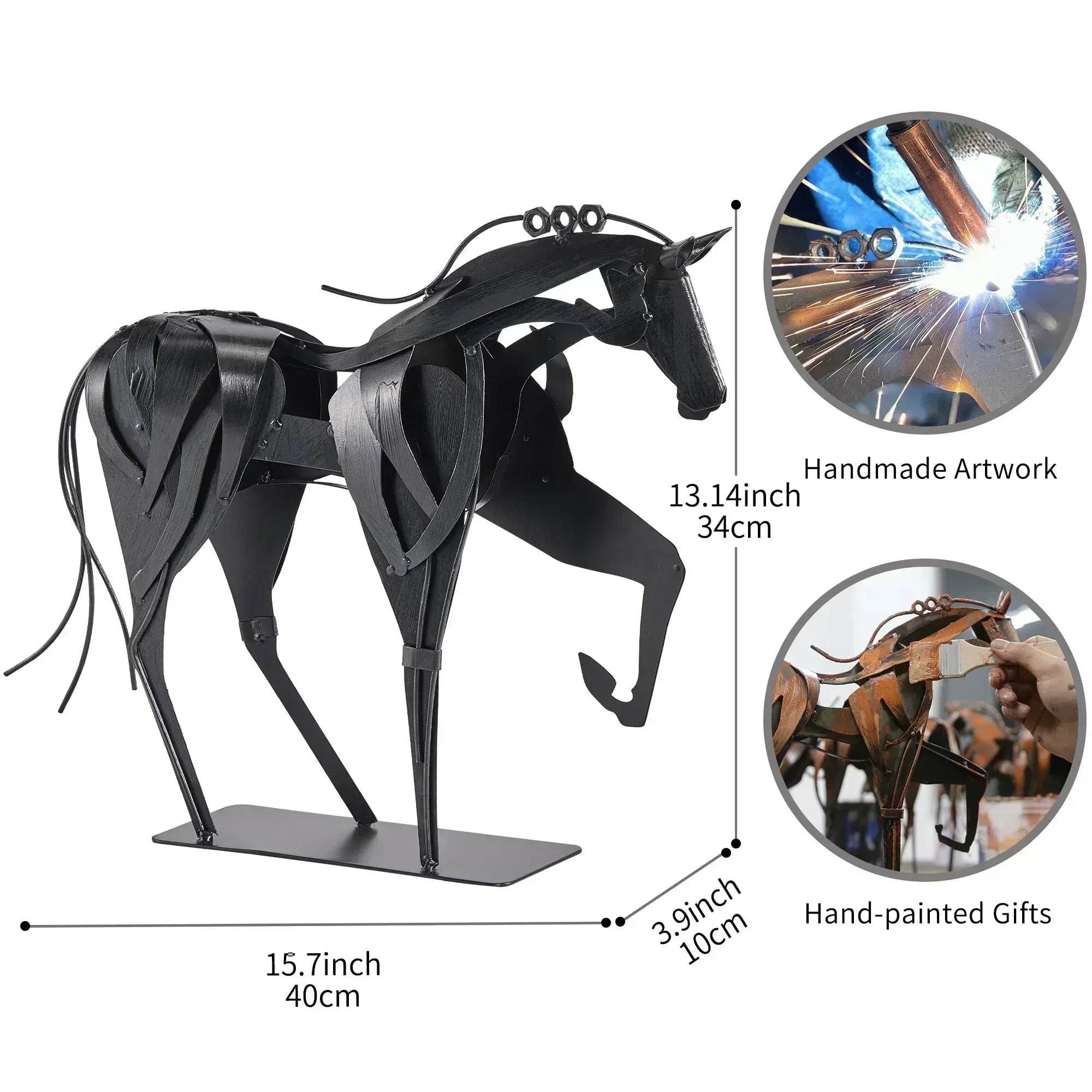 Handmade Metal Horse Statue Decor - Handcrafted & Hand-Painted Sculpture, Unique Rustic Figurine for Home, Office, Desk Decoration (White) - Handmade Lifestyle Shop