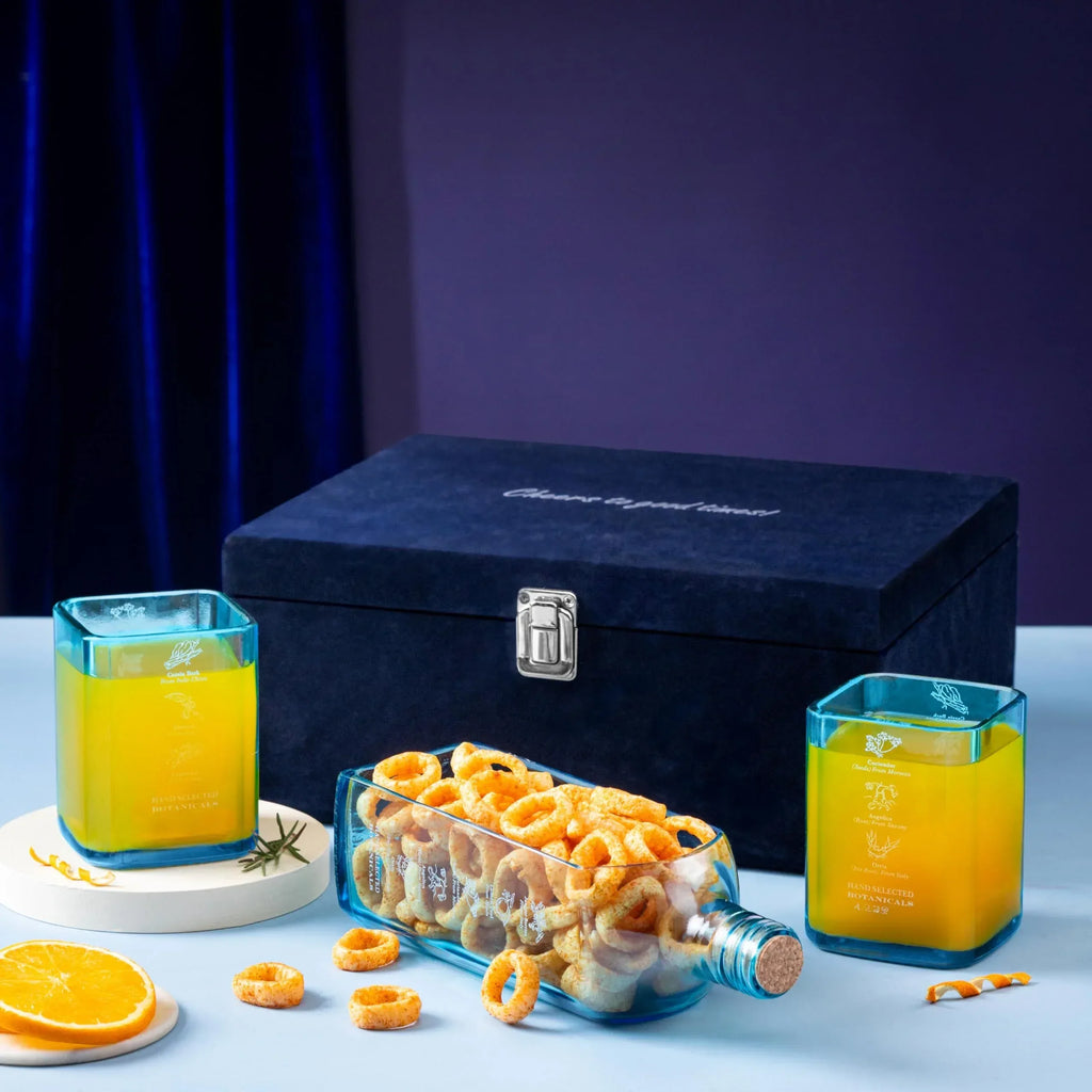 Upcycled Bombay Sapphire Gin Glasses for Drinks - Set of 2 with Velvet Gift Box | Eco-friendly Glassware handcrafted from Gin bottles | Ideal for Gin, Whiskey, Juices, Smoothies, Cocktails - Handmade Lifestyle Shop
