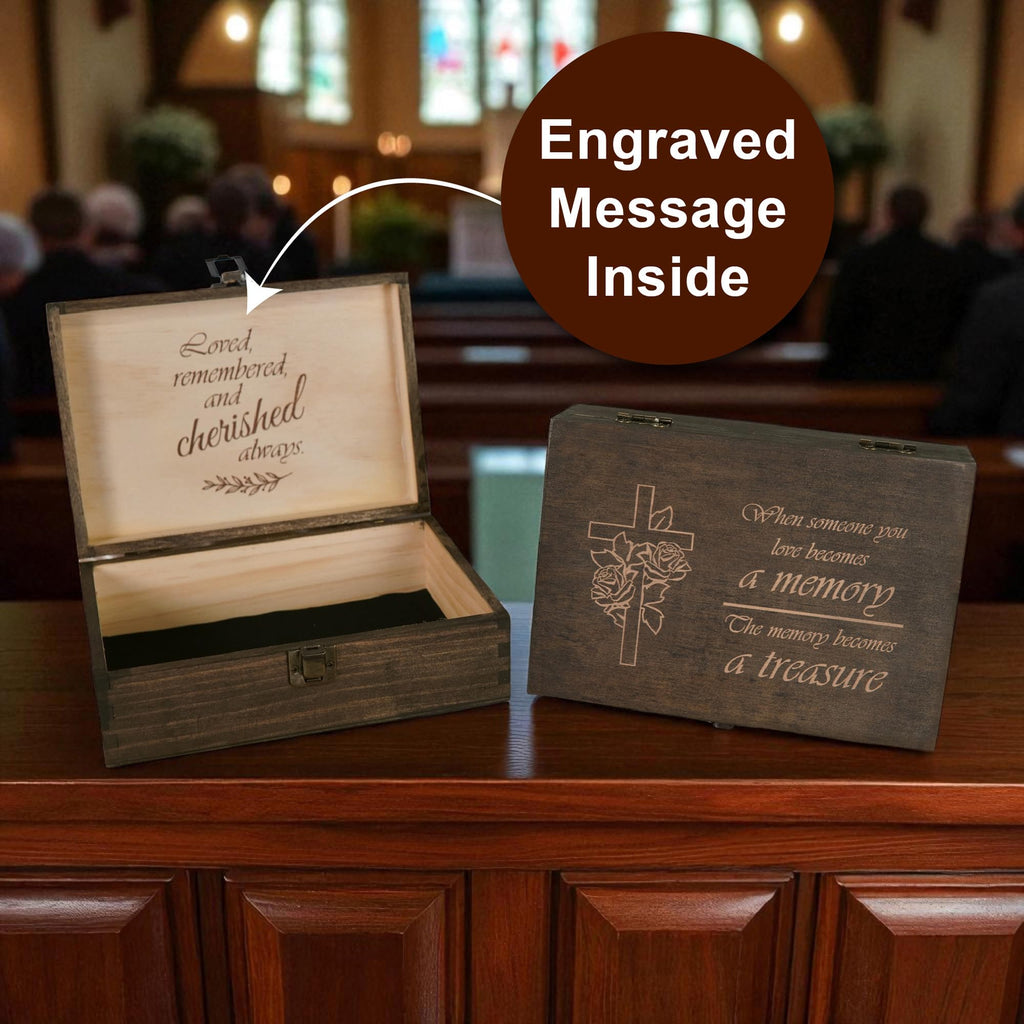 Engraved Memorial Memory Box – Wooden Keepsake Box for Loss of Loved One or Pet – Sympathy Gift – Medium Size – Dark Walnut Finish – 8.5 x 6 x 3 in