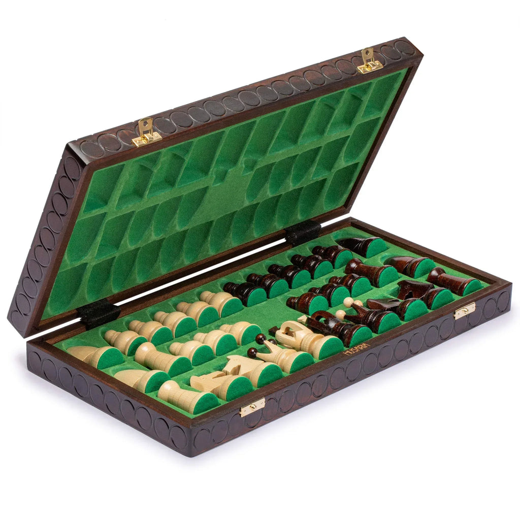 Husaria European International Chess Wooden Game Set, King's Classic - 13.8 Inches Medium Size Chess Set with Handcrafted Chessmen and Felted Folding Board - Handmade Lifestyle Shop