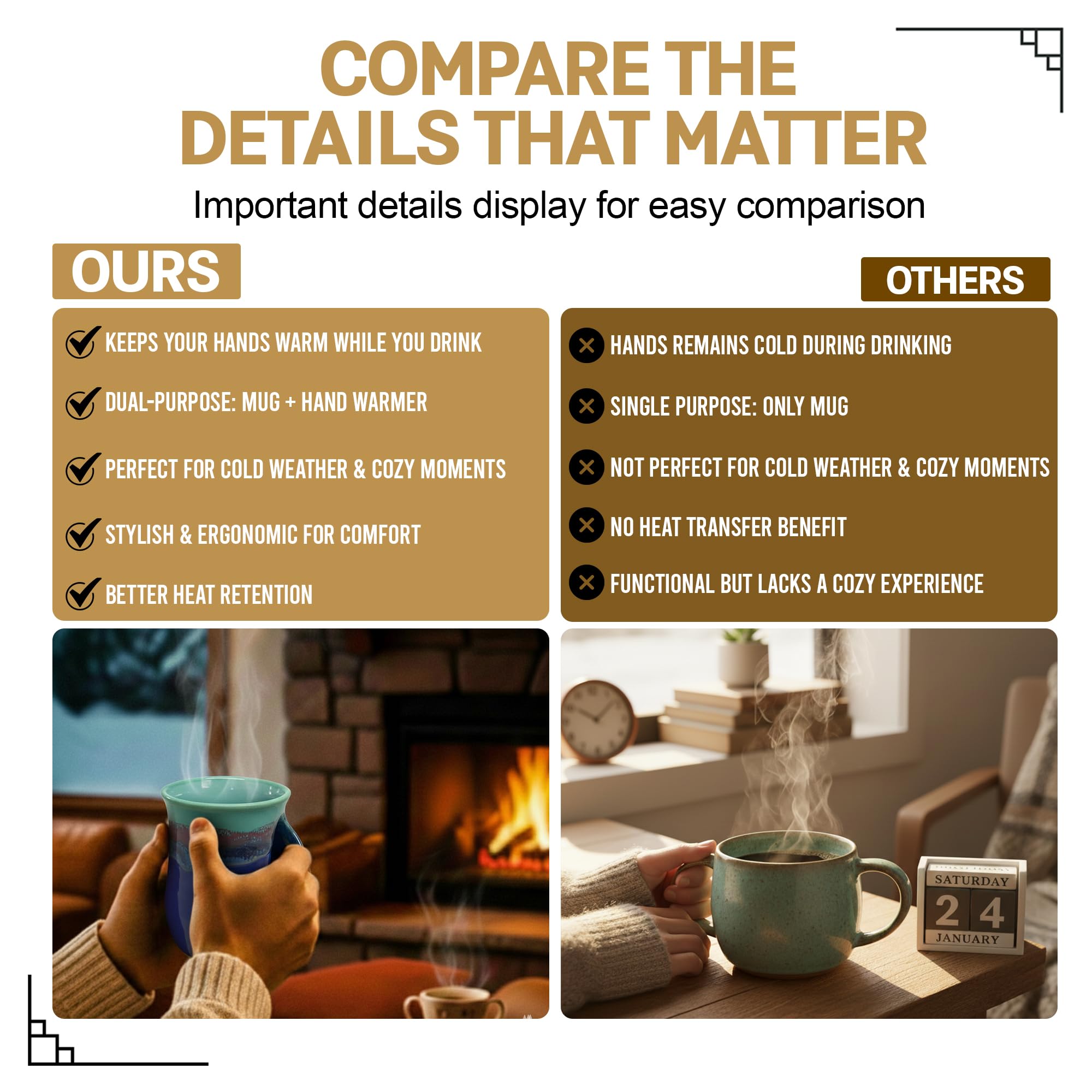 Clay in Motion Hand Warmer Coffee Mug – Handmade Coffee Mug With Comfortable Handle Contoured Pocket Hand Warming Ceramic Coffee Mug – Proudly Made in USA – Right Handed – 14 Oz - Island Oasis