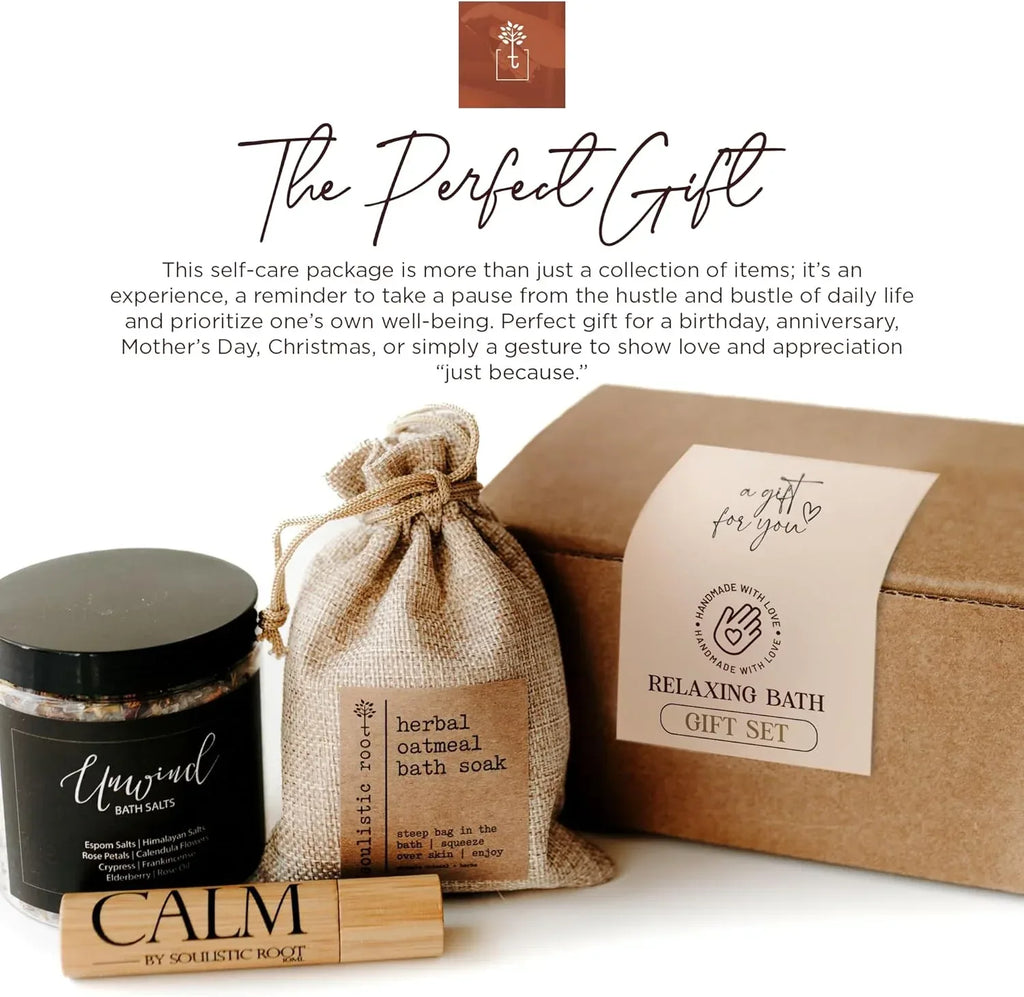 SOULISTIC ROOT Revitalizing Bath Gift - Premium Self-Care Bath & Body Set with Lavender Oatmeal Soak, Tranquil Essential Oil Roller, Epsom Salt Soak, Home Spa Kit, Valentine's Day Ready-to-Gift Box - Handmade Lifestyle Shop