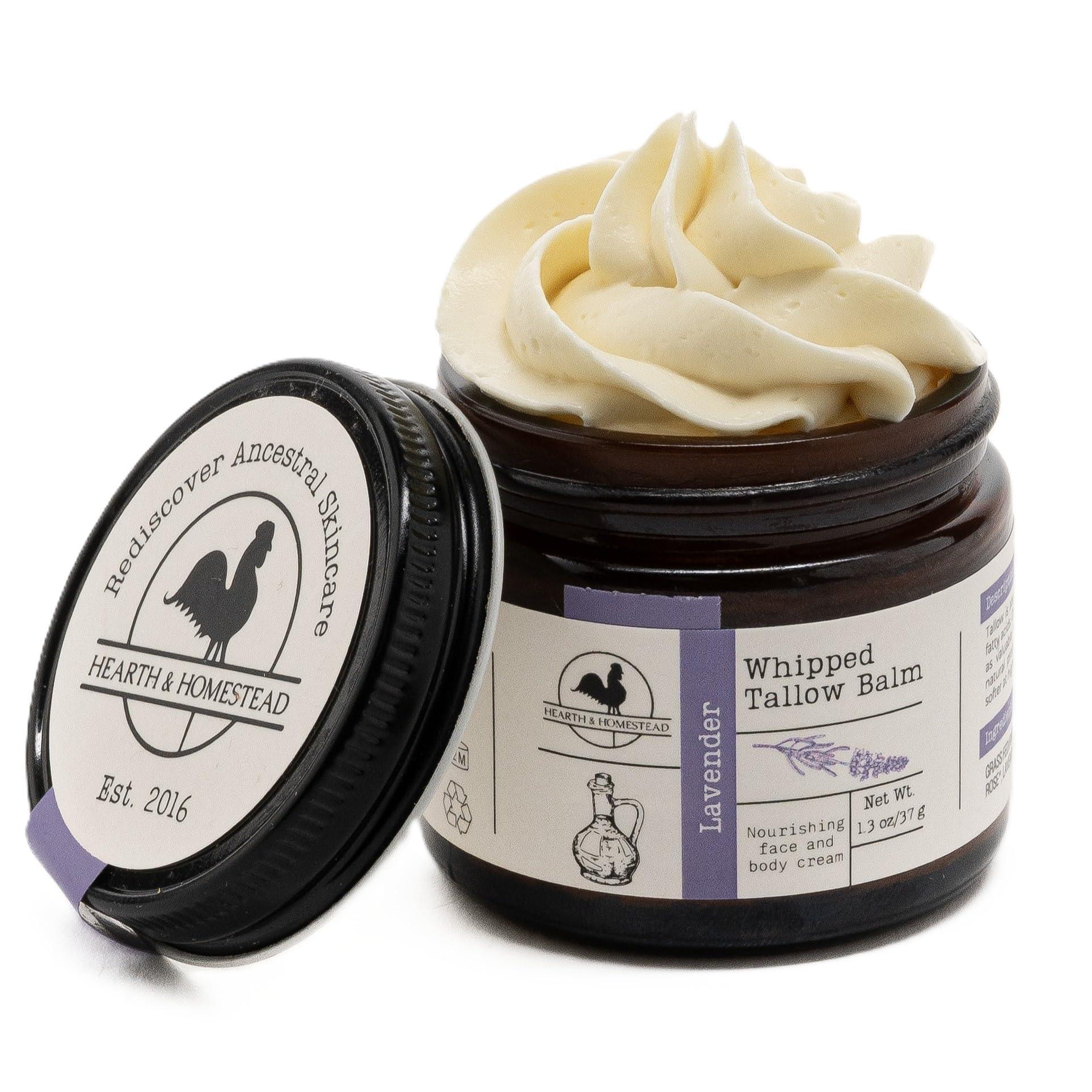 Hearth and Homestead: Handmade Whipped Tallow Balm (Unscented/Herb-Infused) - Organic Body Butter with Infused Olive Oil, for Eczema, Rosacea, Baby - 1.3 oz - Handmade Lifestyle Shop