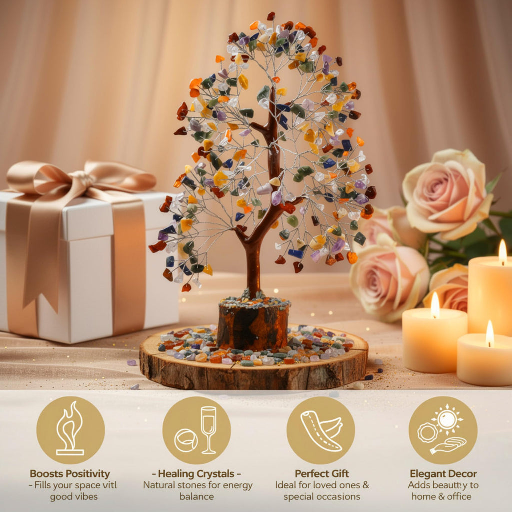 7 Chakra Healing Crystal Tree Kit, Bracelet, Pendant, Necklaces, Handmade Gemstone Money Bonsai Tree of Life Feng Shui Decor for Home Office, Positive Energy, Reiki Healing, for Women