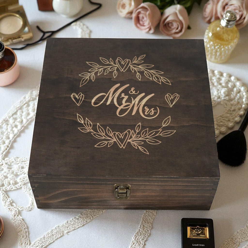 Engraved Memorial Memory Box – Wooden Keepsake Box for Loss of Loved One or Pet – Sympathy Gift – Medium Size – Dark Walnut Finish – 8.5 x 6 x 3 in