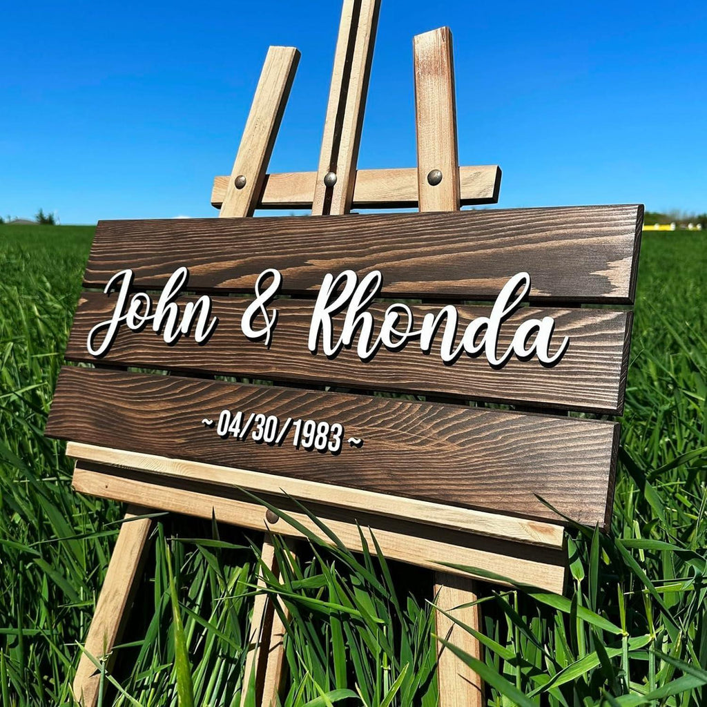 Wooden Name Sign Personalized and Custom, Solid Rustic Wood, Wedding Gifts for Couples, Home, Office, Family Last Name Established Signs, Est. Date Sign 23x10" (Medium) - Handmade Lifestyle Shop