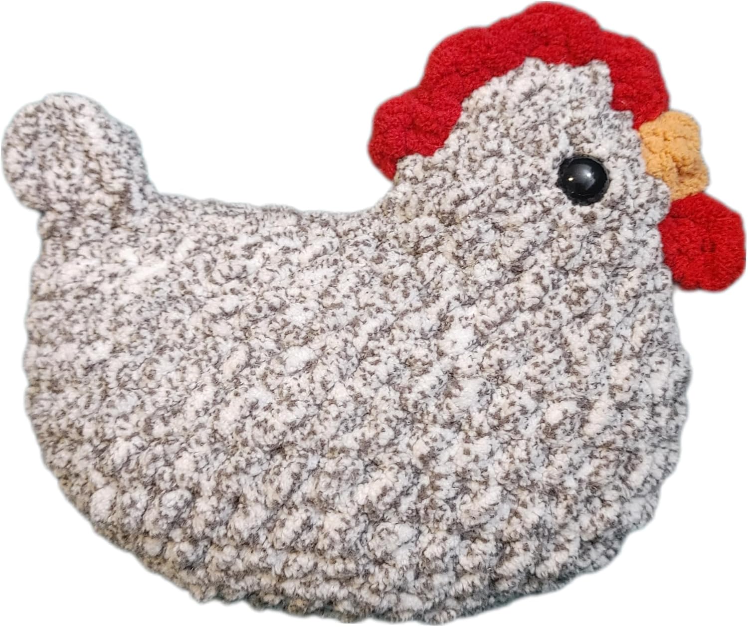Chicken Plush, Soft Crochet Plushie, Red Comb and Wattle, Stuffed Animal, Cute Farm Gift, Handmade Children's Toy with Realistic Features, Amigurumi (Speckled Grey)