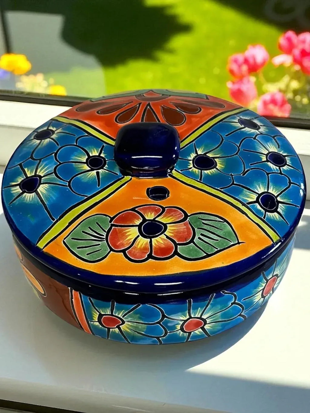 Talavera Tortilla Warmer – 9.5 x 4 Inch Handmade Mexican Pottery with Lid – Decorative Food Warmer & Serving Dish - Handmade Lifestyle Shop