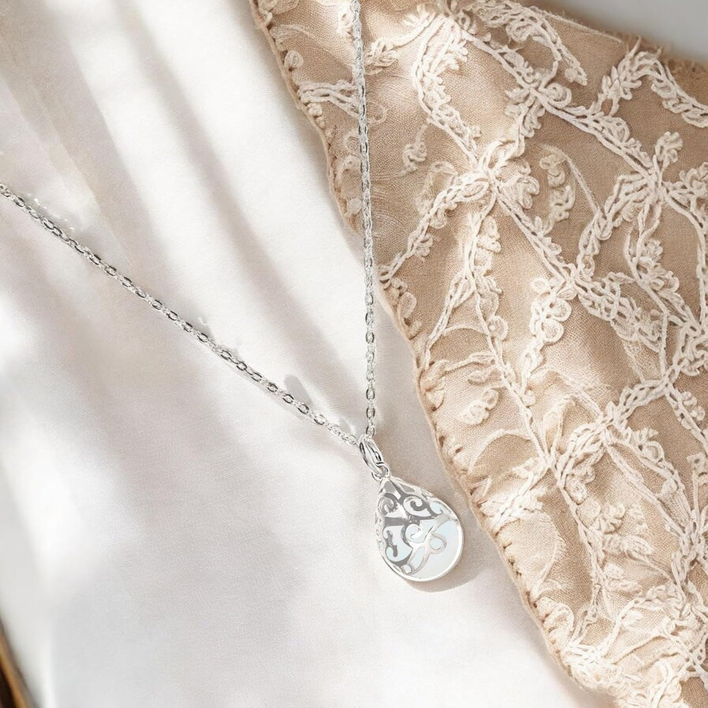 Bottled Up Designs Handmade Filigree Teardrop Necklace, Recycled Antique Glass, Sterling Silver, Eco Friendly, Made in USA, Birthday Gifts, Mothers Day, Women, Anniversary