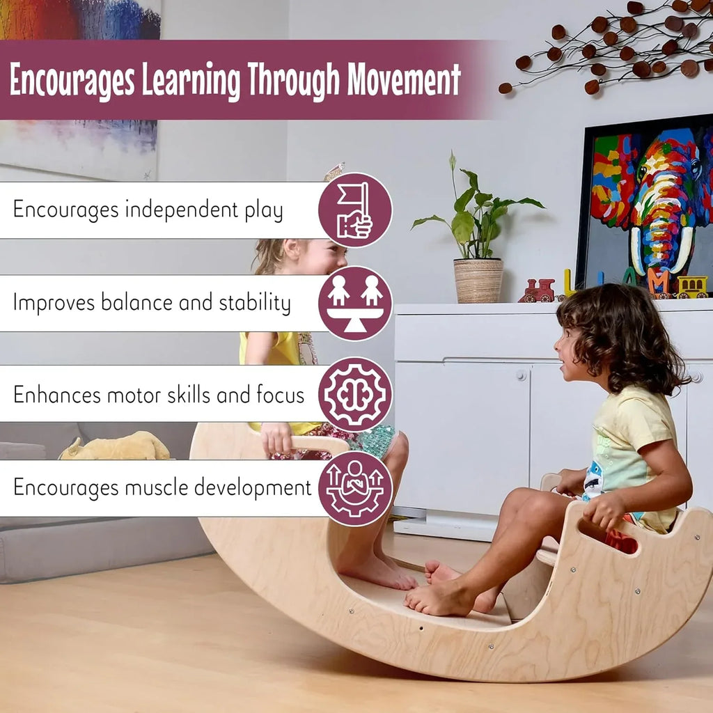 Montessori Wooden Seesaw for Kids | Rock&Roll teeter totter | Balance Board for Toddlers | Indoor Wooden Play Equipment | Handcrafted Wooden Toy for Physical Development | Children Wooden Rocking Toy - Handmade Lifestyle Shop