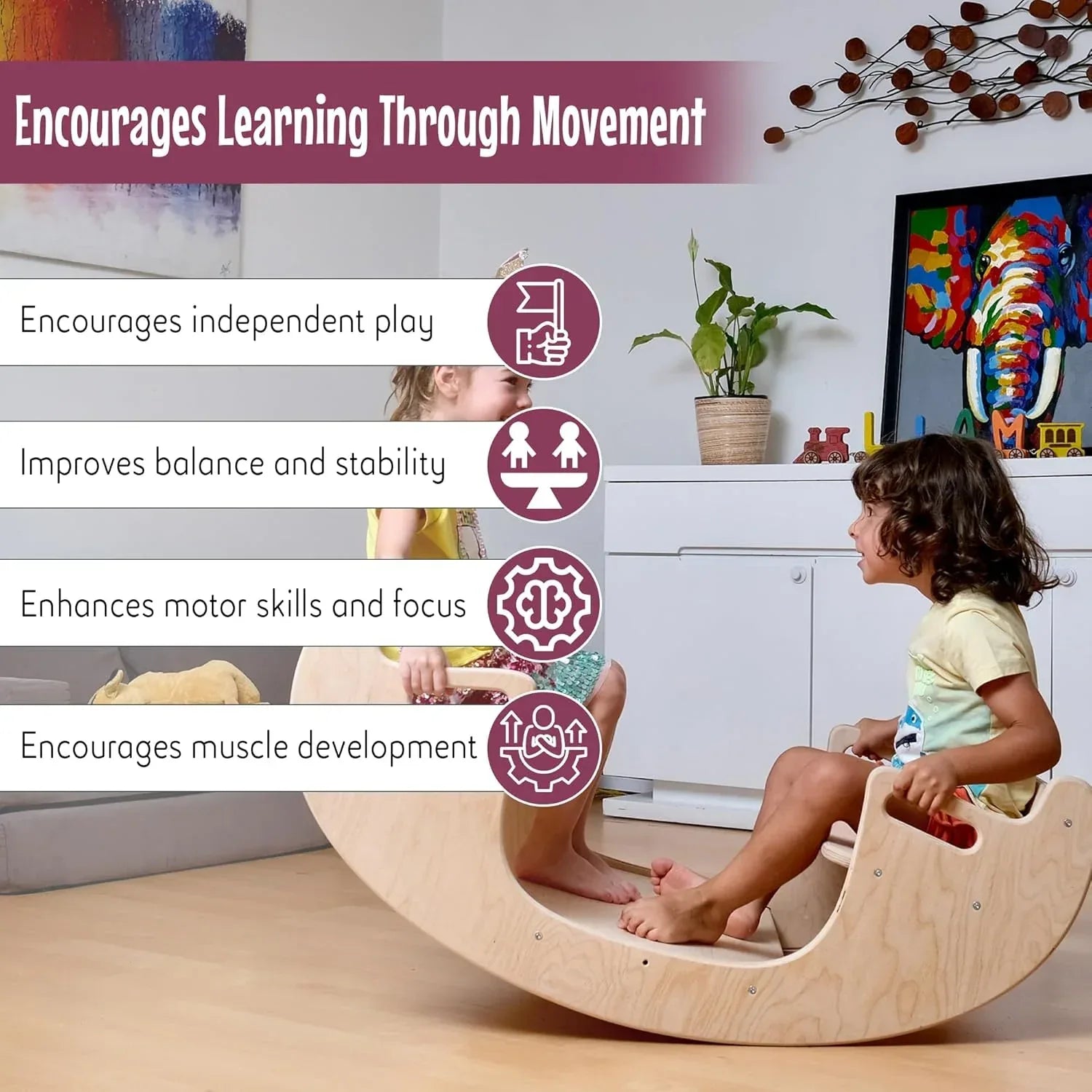 Montessori Wooden Seesaw for Kids | Rock&Roll teeter totter | Balance Board for Toddlers | Indoor Wooden Play Equipment | Handcrafted Wooden Toy for Physical Development | Children Wooden Rocking Toy - Handmade Lifestyle Shop