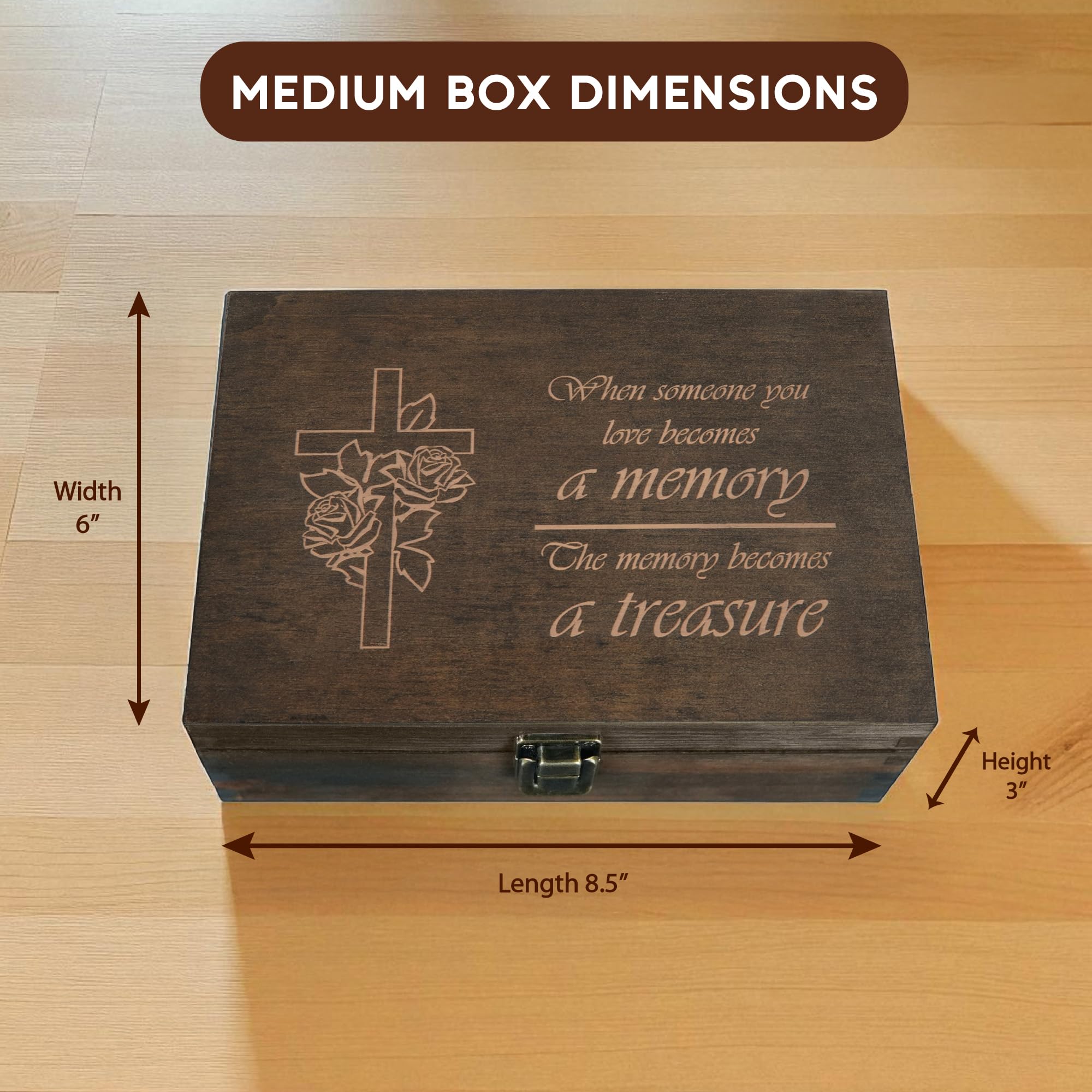 Engraved Memorial Memory Box – Wooden Keepsake Box for Loss of Loved One or Pet – Sympathy Gift – Medium Size – Dark Walnut Finish – 8.5 x 6 x 3 in