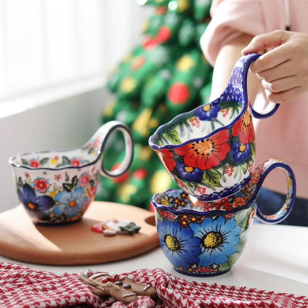 ALMA Handpainted Soup Bowl with Handle, 18.6oz Ceramic Cereal Bowl, Microwave &Dishwasher Safe,Loop Handle Bowl Great for Soup, Chili, Stew, Ice cream - Handmade Lifestyle Shop