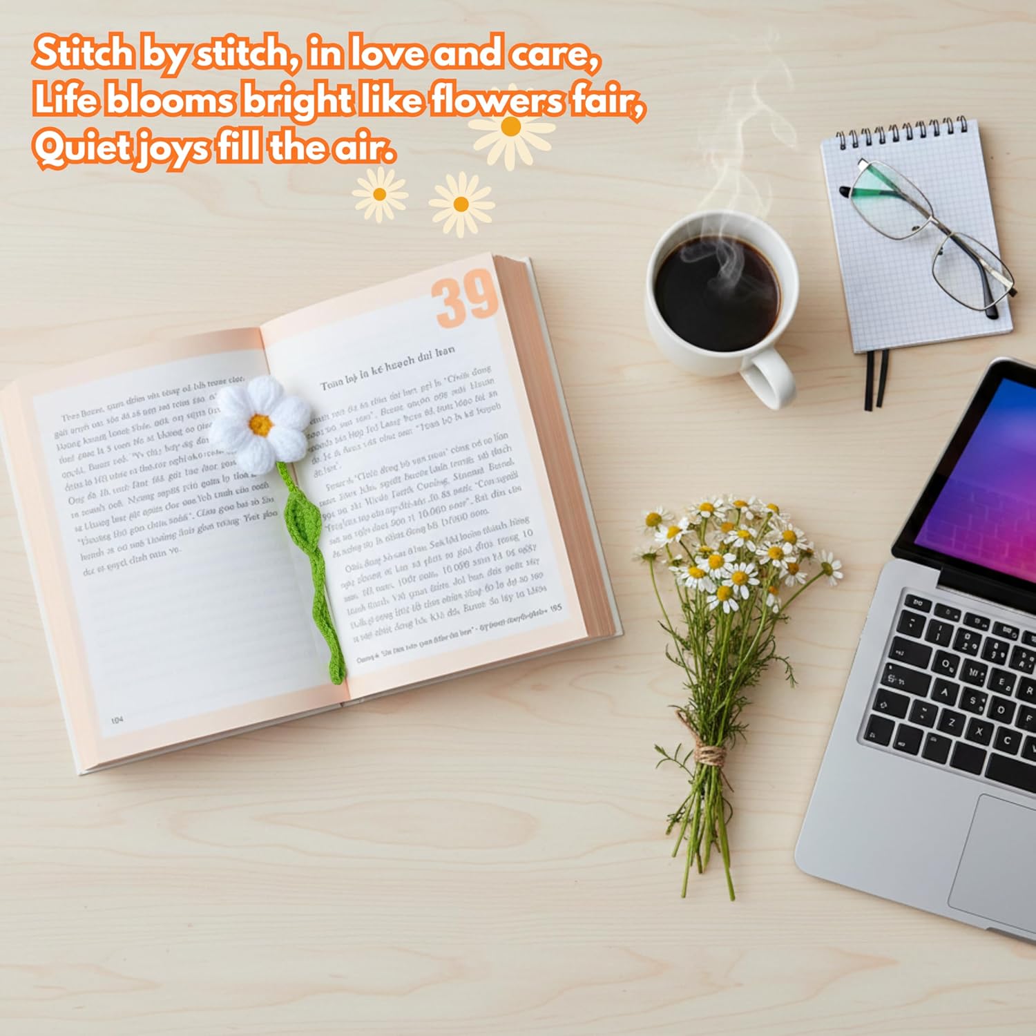 Bookmarks for Women – 6 Pack Handmade Flower Crochet Bookmarks – Book Marks for Reading, Cute Idea for Book Lovers Gifts