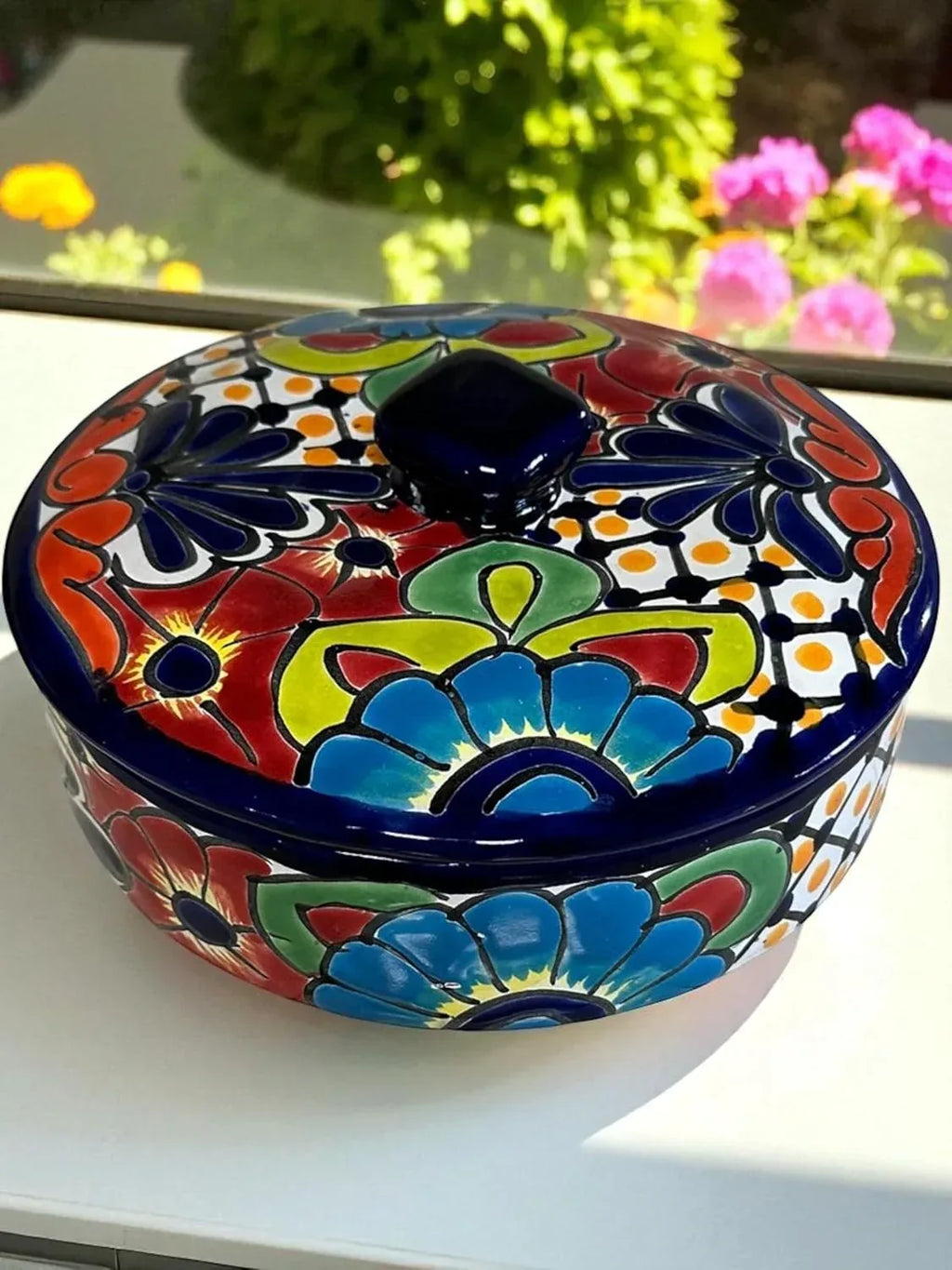 Talavera Tortilla Warmer – 9.5 x 4 Inch Handmade Mexican Pottery with Lid – Decorative Food Warmer & Serving Dish - Handmade Lifestyle Shop