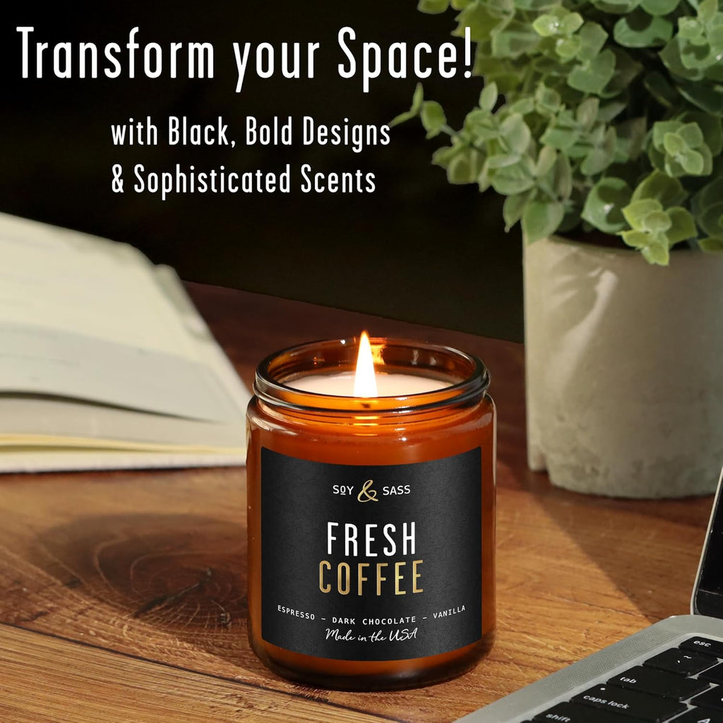 Smoked Vanilla Whiskey Candle - Scented Black Candles for Men or Women - Bourbon, Tobacco & Caramel Soy Wax Mens Candle - Infused w/Essential Oils | Long 50Hr Burn,9oz I Non Toxic I Made in USA