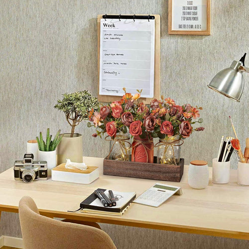 3 Pcs Mason Jar Centerpiece Table Decorations for Dining Table Decor Farmhouse Coffee Table Decor with Wood Tray and Led Light Table Centerpieces for Dining room Kitchen Living Bathroom,Orange - Handmade Lifestyle Shop