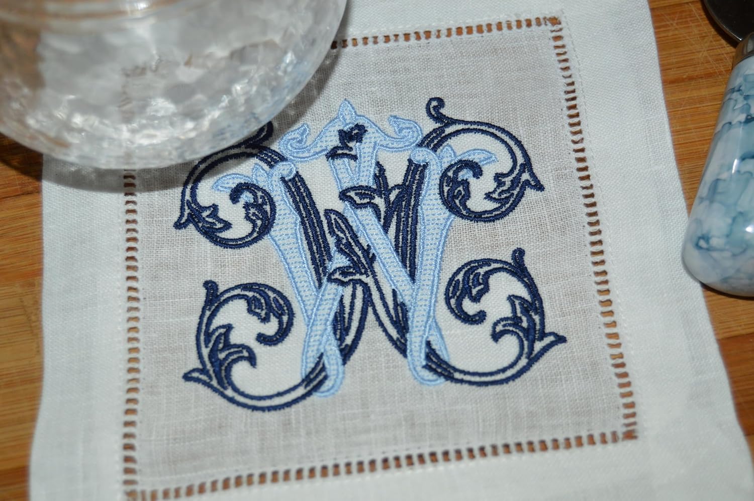 Personalized Linen Cocktail Hemstitched Napkins Embroidered in Vintage Vine Font, Elegant Bar Linens for Home Making The Perfect Hostess, Bridal or Housewarming Gift