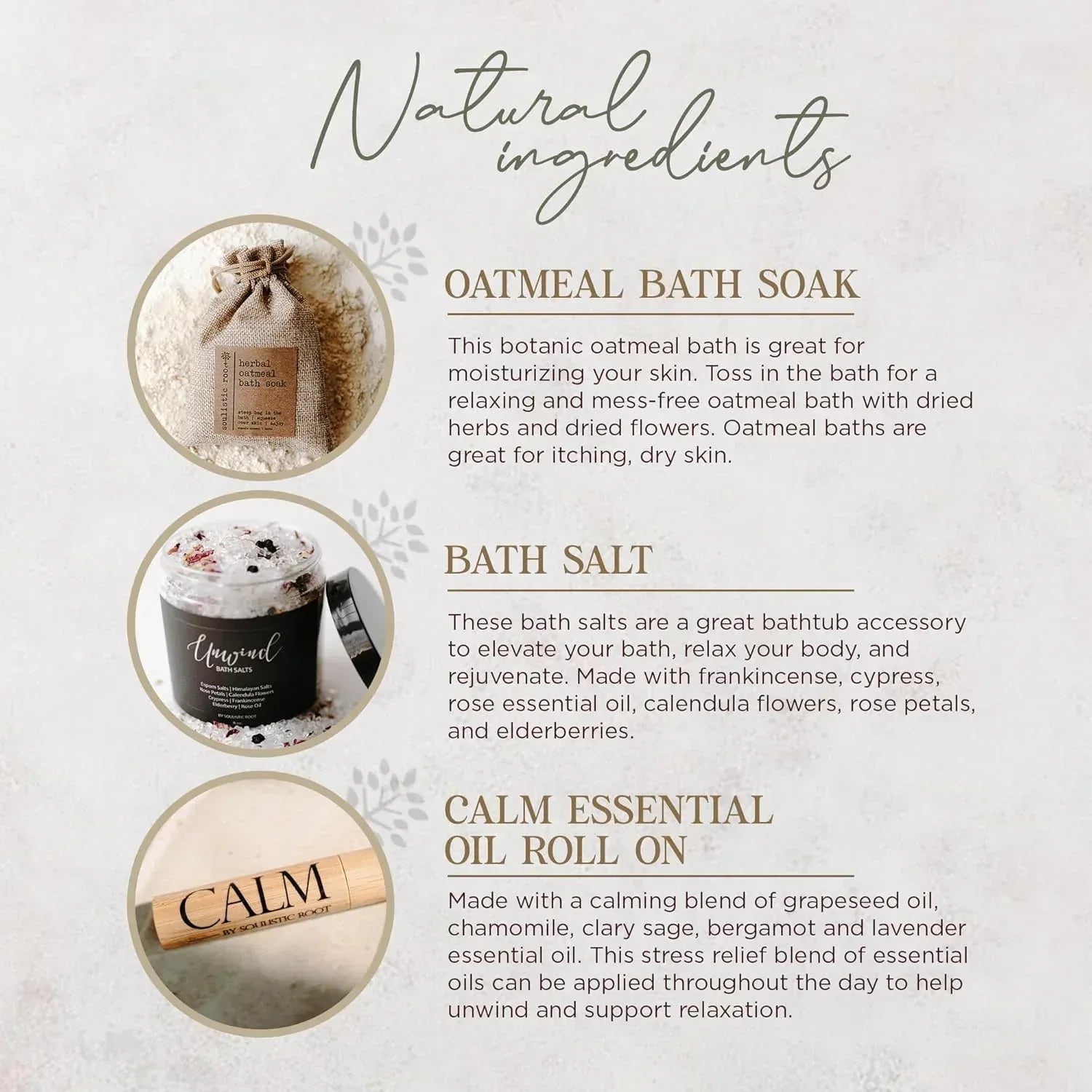 SOULISTIC ROOT Revitalizing Bath Gift - Premium Self-Care Bath & Body Set with Lavender Oatmeal Soak, Tranquil Essential Oil Roller, Epsom Salt Soak, Home Spa Kit, Valentine's Day Ready-to-Gift Box - Handmade Lifestyle Shop