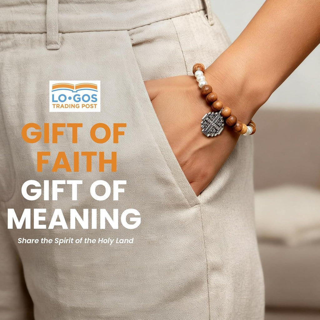 Handcrafted Olive Wood & White Bead Bracelet With Cross – Silver-Plated Jerusalem Cross Dangle – The Holy Land of Bethlehem Gifts – Unique Catholic Jewelry for Men and Women - Handmade Lifestyle Shop