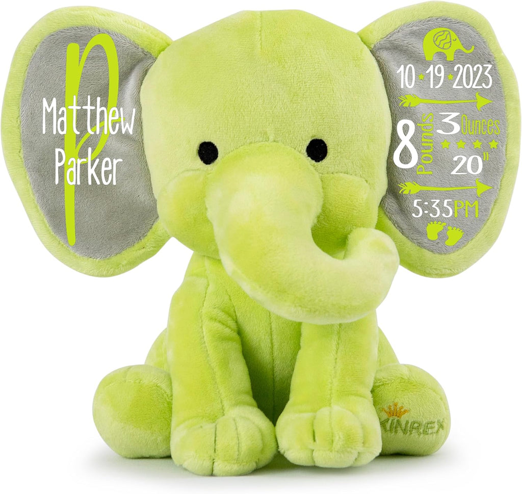 Personalized Elephant Stuffed Animal - Custom Birth Stats Announcement Stuff Elephants Animals for Babies, Baby Shower, Boy, Girl, Newborn, Customized Keepsake Plush Bear Gifts, Pink 9 Inches