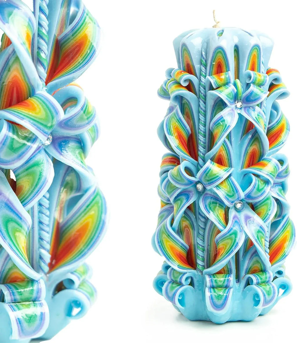 Carved Candle Artisan Handmade Decorative Dipped Candle 9 inch Blue Red Fall Valentine's Day Holiday Seasonal Gift for Mom Home Accent - Peacock - Handmade Lifestyle Shop