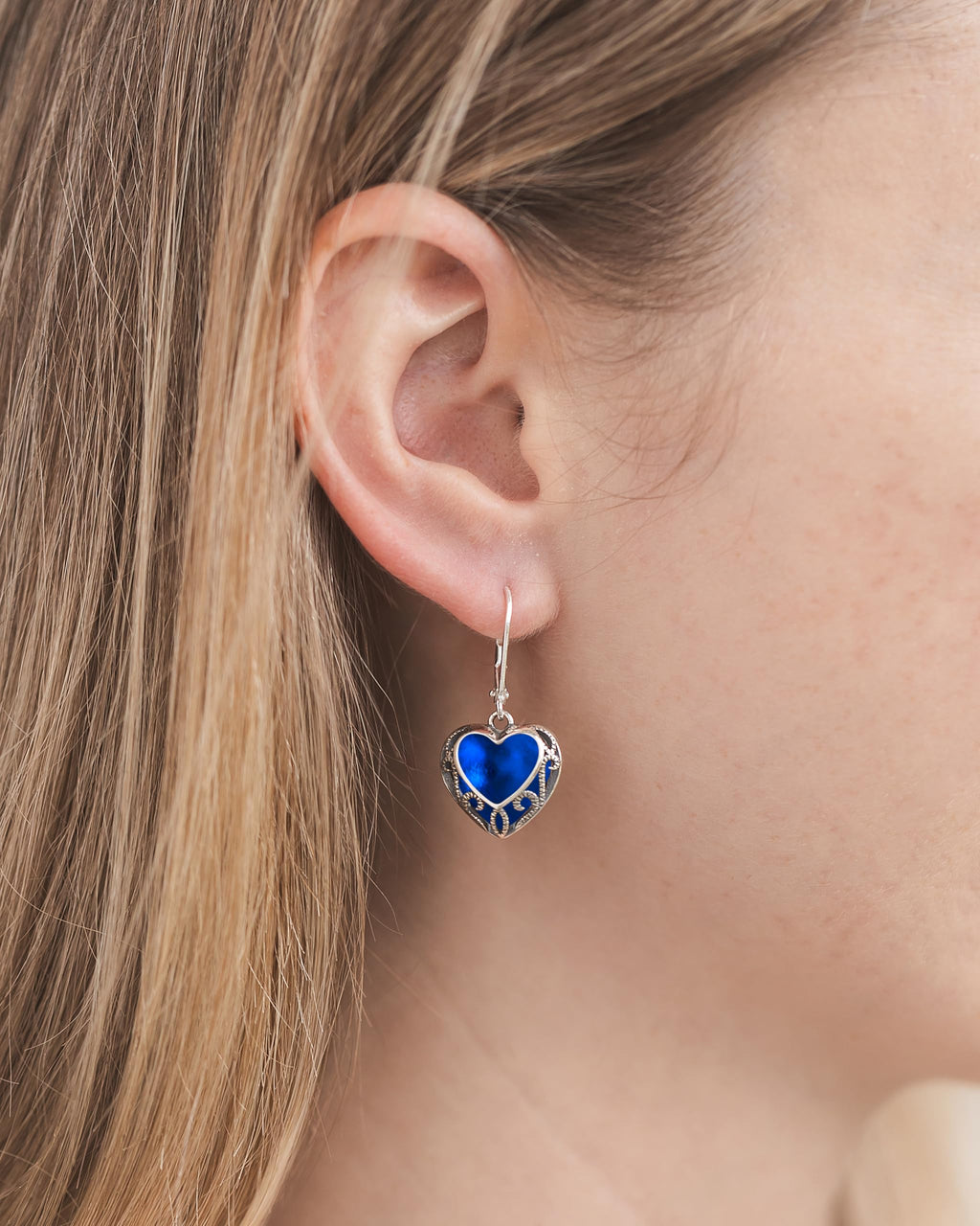 Bottled Up Designs Handmade Homespun Hearts Earrings, Recycled Vintage Glass, Sterling Silver, Eco Friendly, Made in USA, Mothers Day, Women, Anniversary