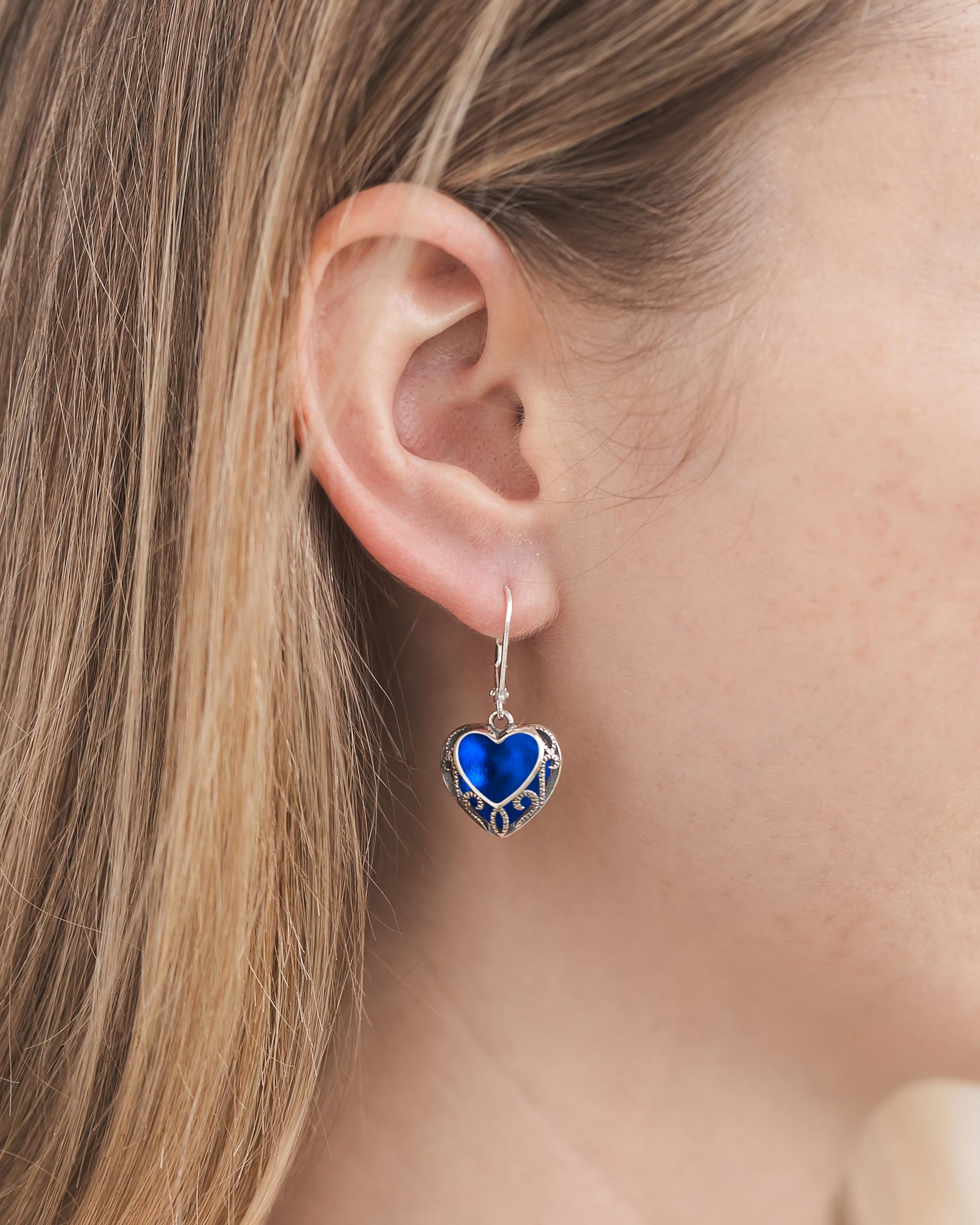 Bottled Up Designs Handmade Homespun Hearts Earrings, Recycled Vintage Glass, Sterling Silver, Eco Friendly, Made in USA, Mothers Day, Women, Anniversary