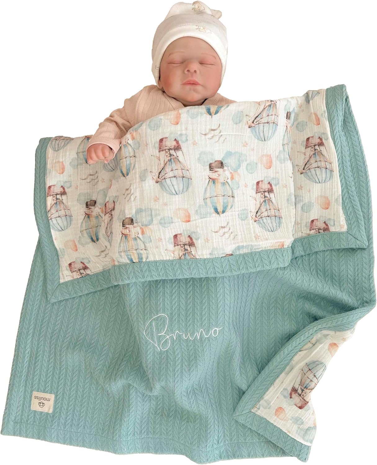 Mouliss Personalized Baby Blanket with Name – Handmade 100% Organic Cotton Newborn Gift | Custom Knit Blanket for Boys, Girls, Kids & Baby Showers