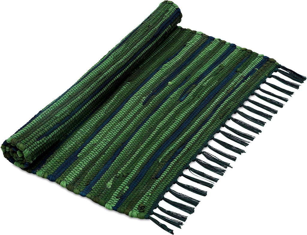 Handmade Cotton Rag Rug 24x36'' | 2x3' Multicolor Area Rugs- Hand Woven Washable & Reversible for Living Room Kitchen Entryway Throw Rug with Tassel (Denim)