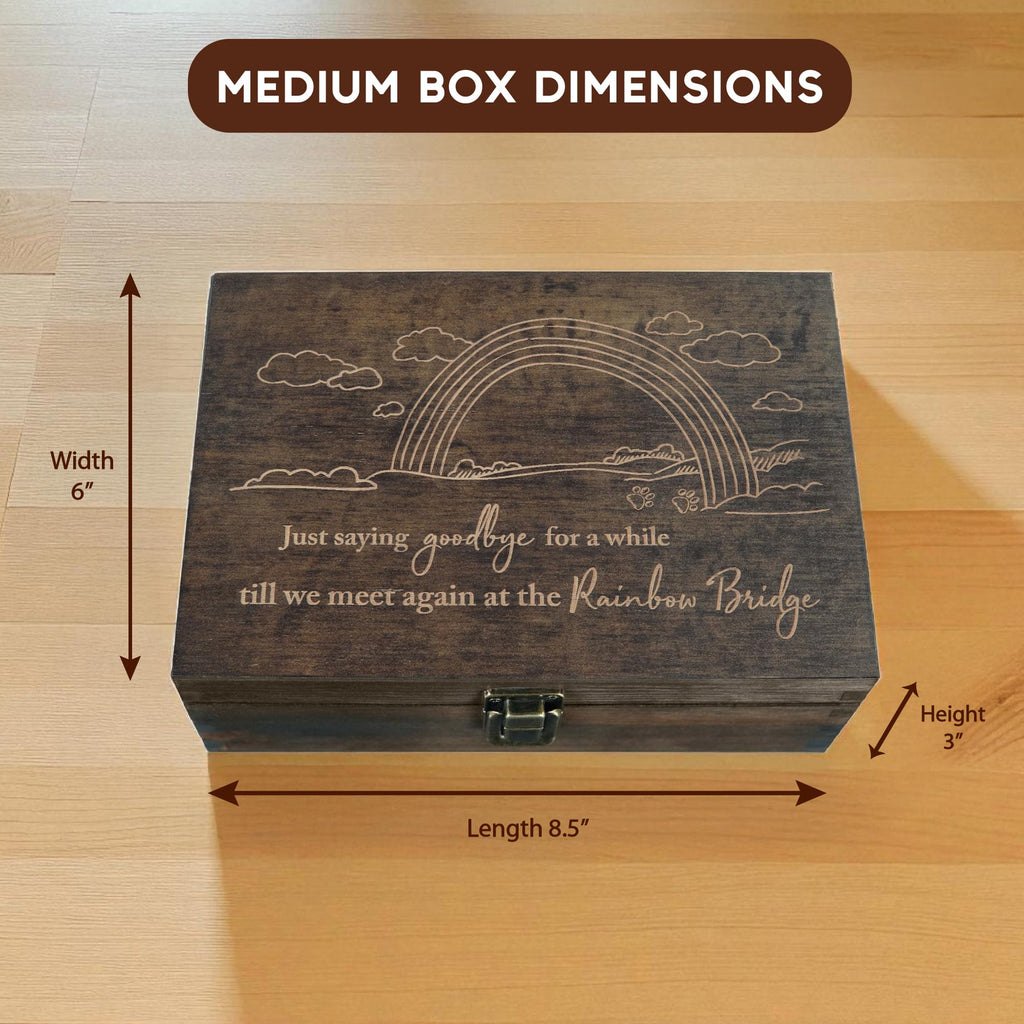 Engraved Memorial Memory Box – Wooden Keepsake Box for Loss of Loved One or Pet – Sympathy Gift – Medium Size – Dark Walnut Finish – 8.5 x 6 x 3 in