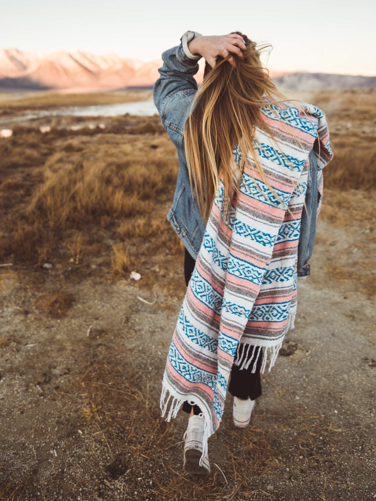 Tan Mexican Blanket by Laguna Beach Textile Co - Beach, Yoga, Camping, or Decorative Throw Blanket - Traditional Handmade Serape - Wheat Sol