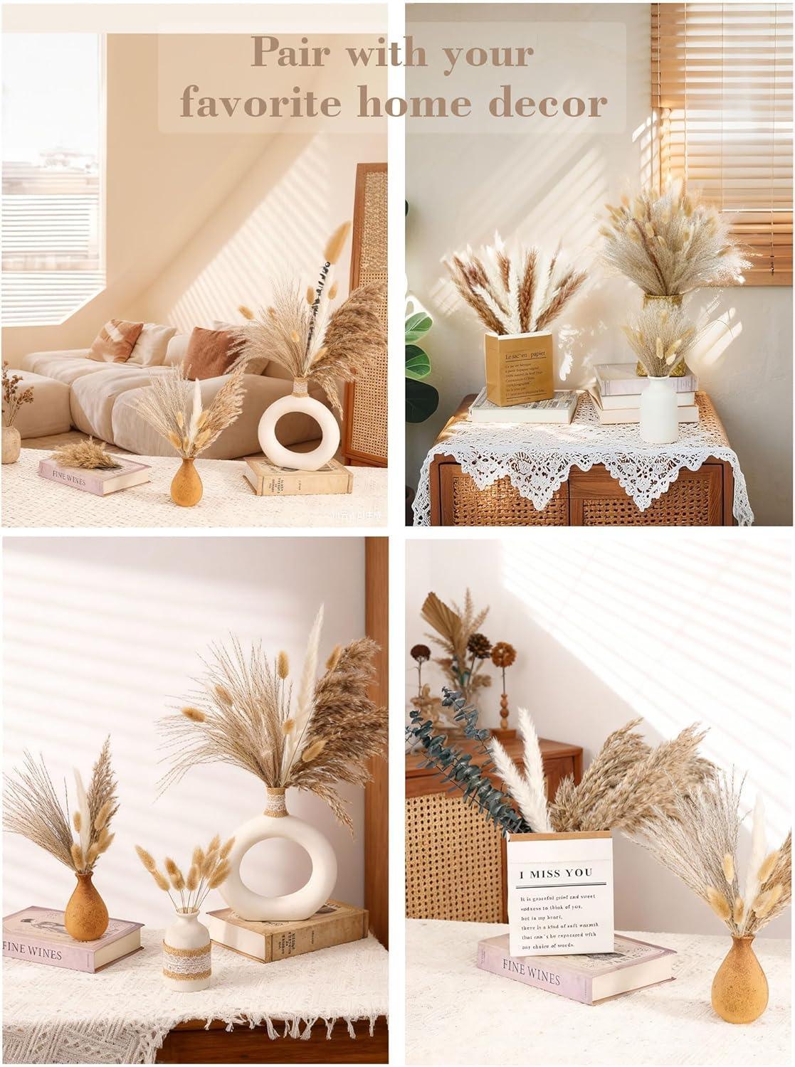 xin's convey 120 PCS Dried Pampas Grass, Dried Flowers, Reed Grass Bouquet for Bohemian Flowers Home Table Wedding Decoration, Rustic Farmhour.(Light Brown) - Handmade Lifestyle Shop