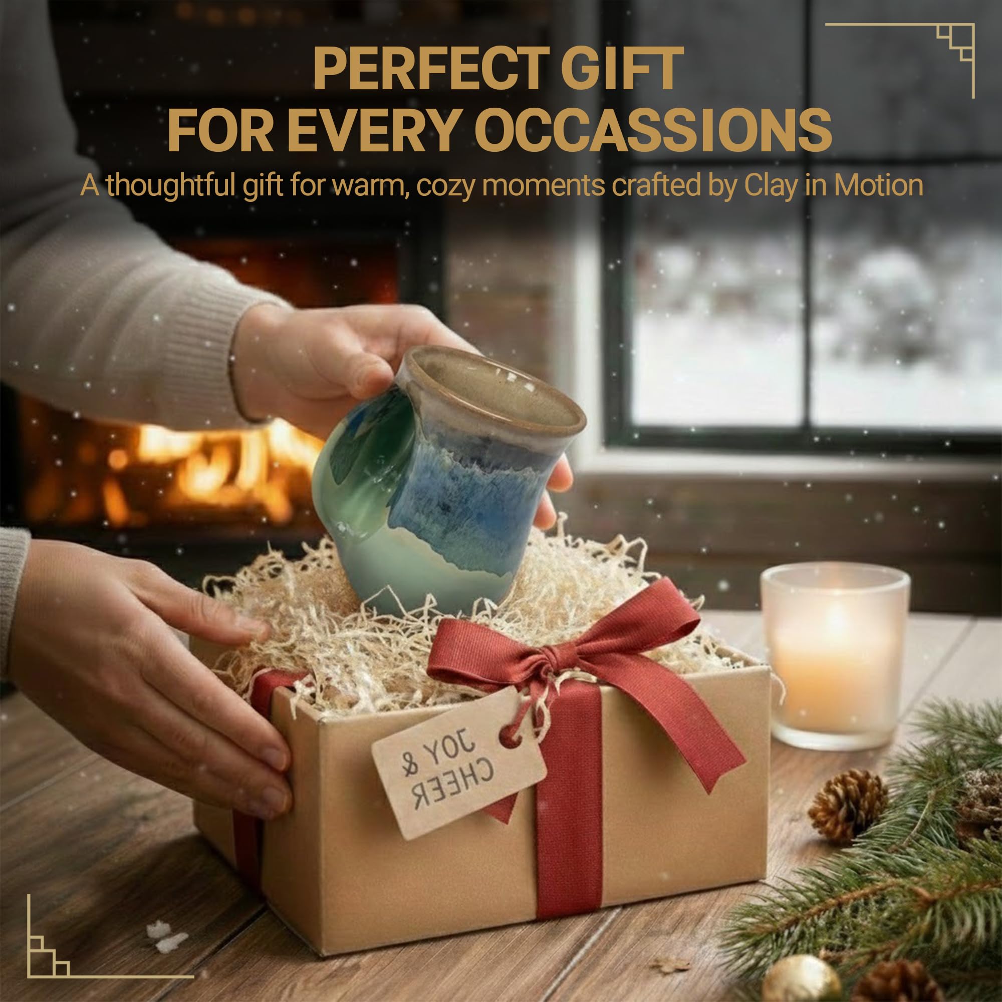 Clay in Motion Hand Warmer Coffee Mug – Handmade Coffee Mug With Comfortable Handle Contoured Pocket Hand Warming Ceramic Coffee Mug – Proudly Made in USA – Right Handed – 14 Oz - Island Oasis