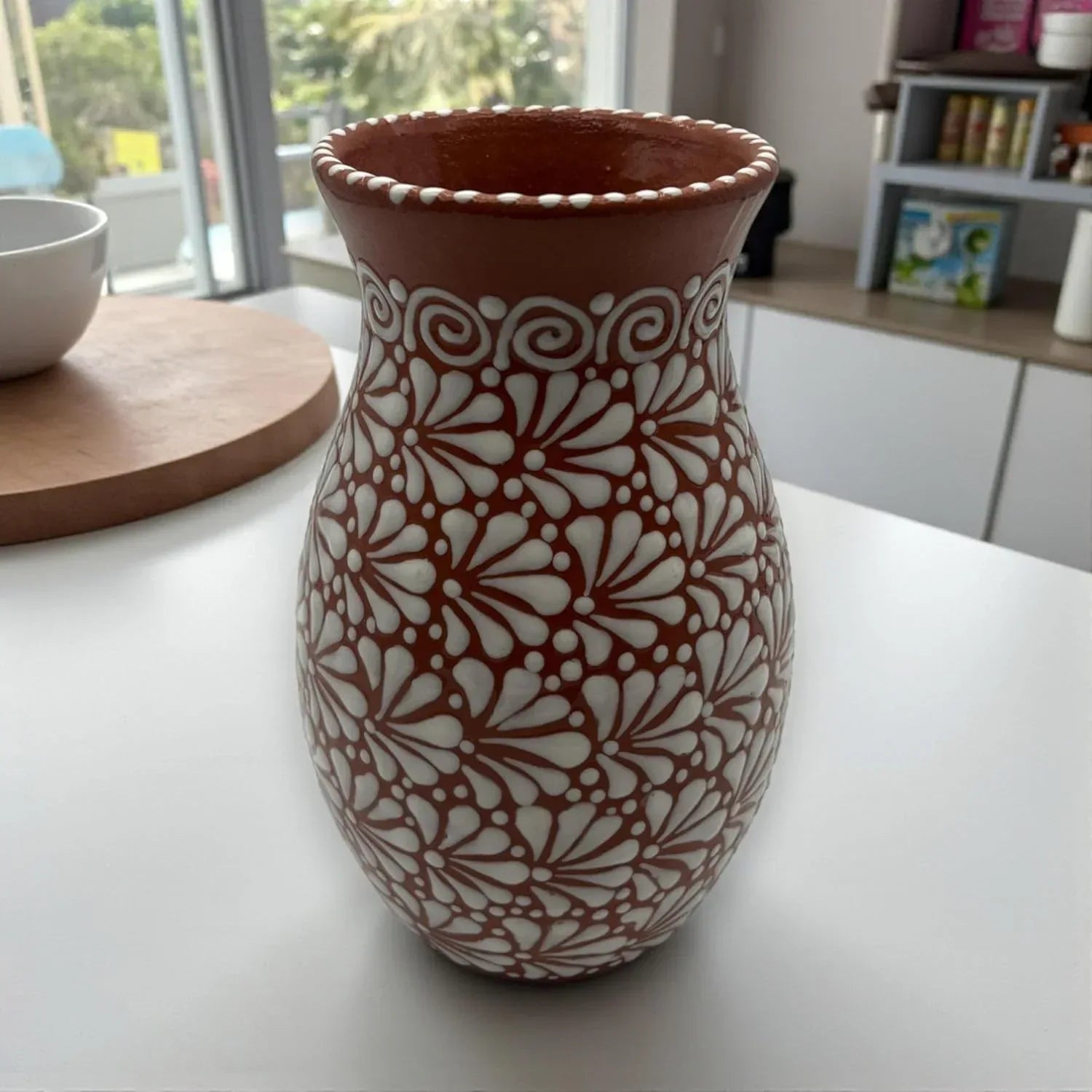 Brown & White Talavera Vase | Handcrafted Relief Pottery - Handmade Lifestyle Shop