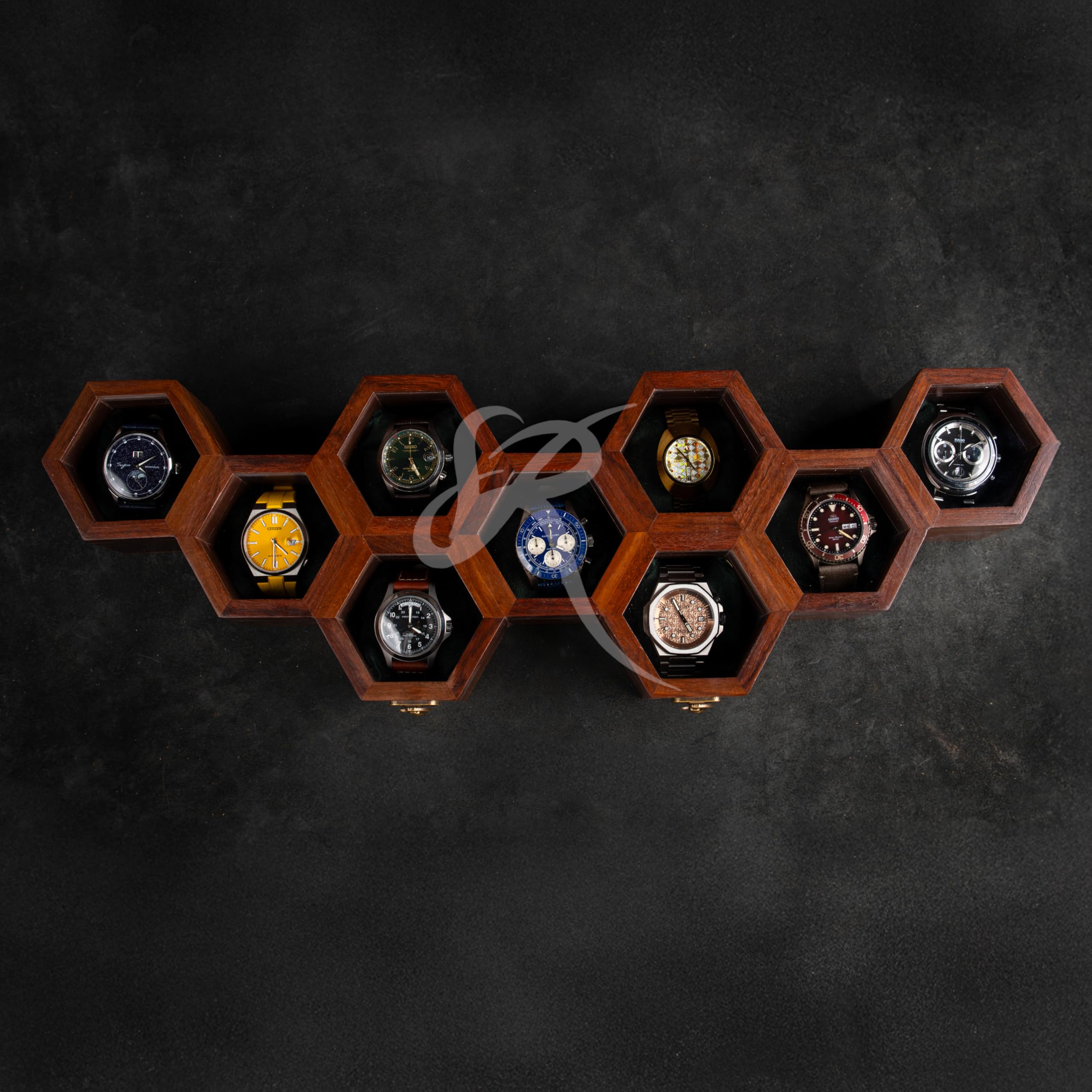 Premium 7-Slot Wooden Timepiece Display Case – Handcrafted Honeycomb Watch Box for Men in Superior Indian Rosewood | Hinged Glass Cover – Father’s Day Gift – Luxury Built to Last