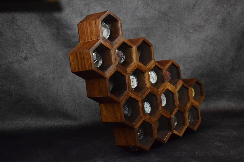 Premium 7-Slot Wooden Timepiece Display Case – Handcrafted Honeycomb Watch Box for Men in Superior Indian Rosewood | Hinged Glass Cover – Father’s Day Gift – Luxury Built to Last