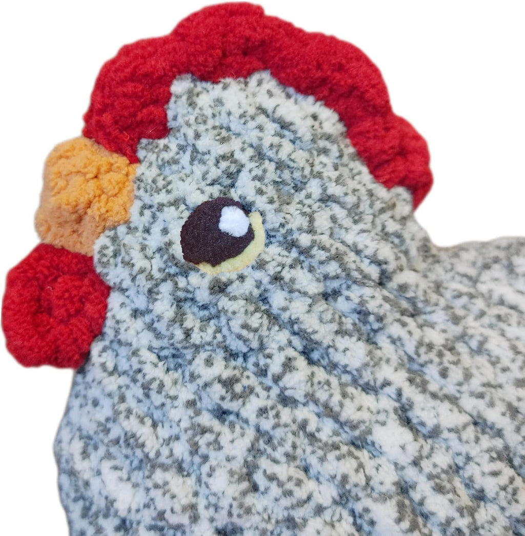 Chicken Plush, Soft Crochet Plushie, Red Comb and Wattle, Stuffed Animal, Cute Farm Gift, Handmade Children's Toy with Realistic Features, Amigurumi (Speckled Grey)