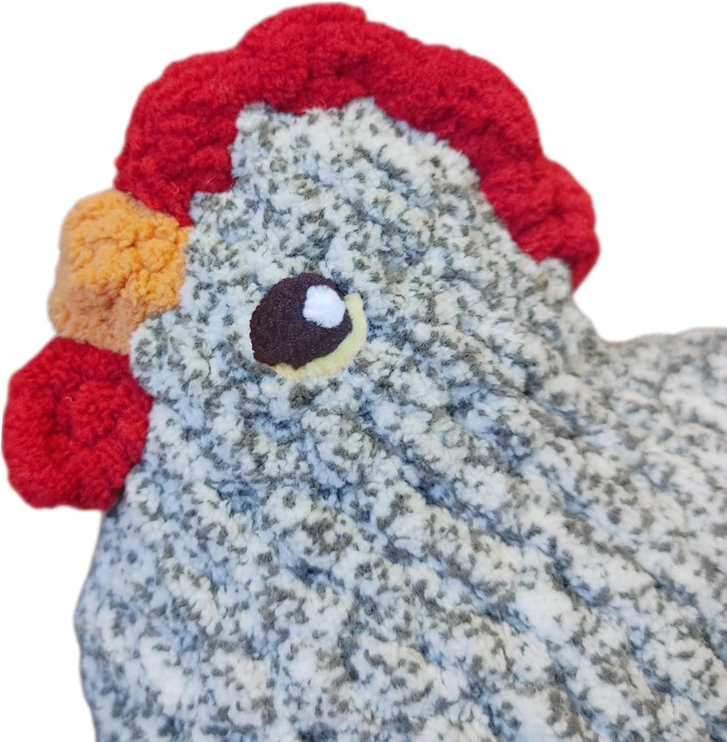 Chicken Plush, Soft Crochet Plushie, Red Comb and Wattle, Stuffed Animal, Cute Farm Gift, Handmade Children's Toy with Realistic Features, Amigurumi (Speckled Grey)