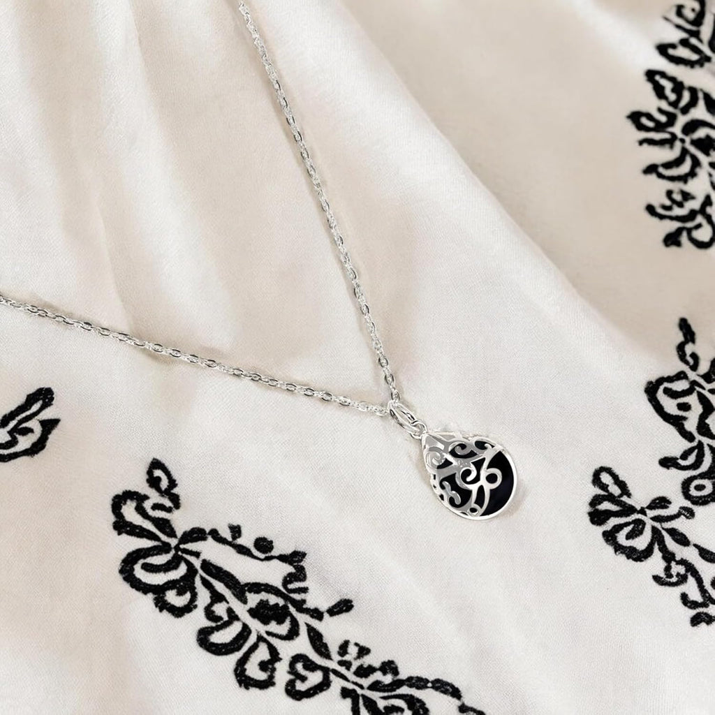 Bottled Up Designs Handmade Filigree Teardrop Necklace, Recycled Antique Glass, Sterling Silver, Eco Friendly, Made in USA, Birthday Gifts, Mothers Day, Women, Anniversary