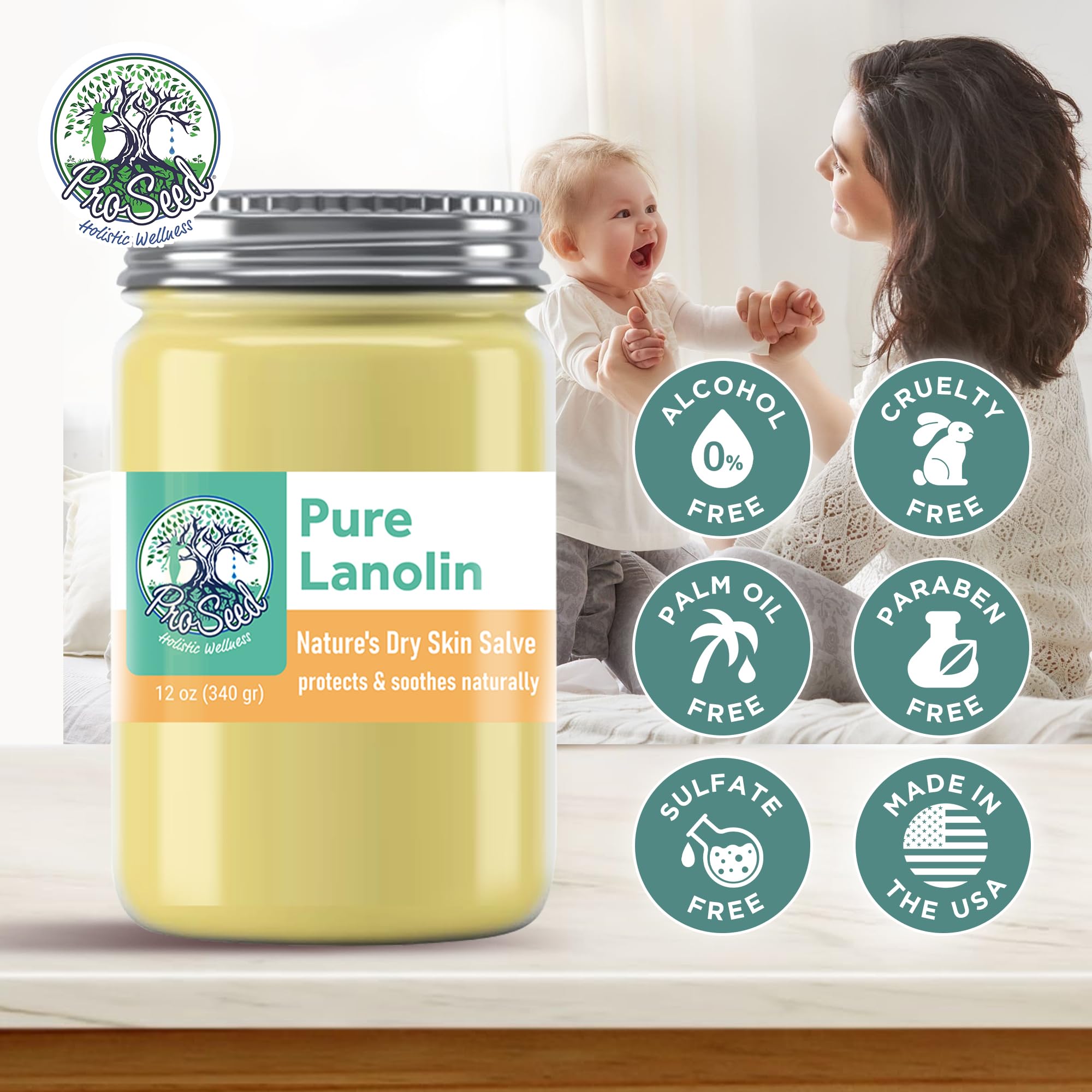 100% Pure Lanolin, Handmade in USA, Unrefined Balm, Dry & Itchy Skin, Cracked Lips, Breastfeeding, Nipple Cream, Baby Care, Moisture-Rich, Nursing Essentials & Petroleum-Free, for Hands, Face & Body