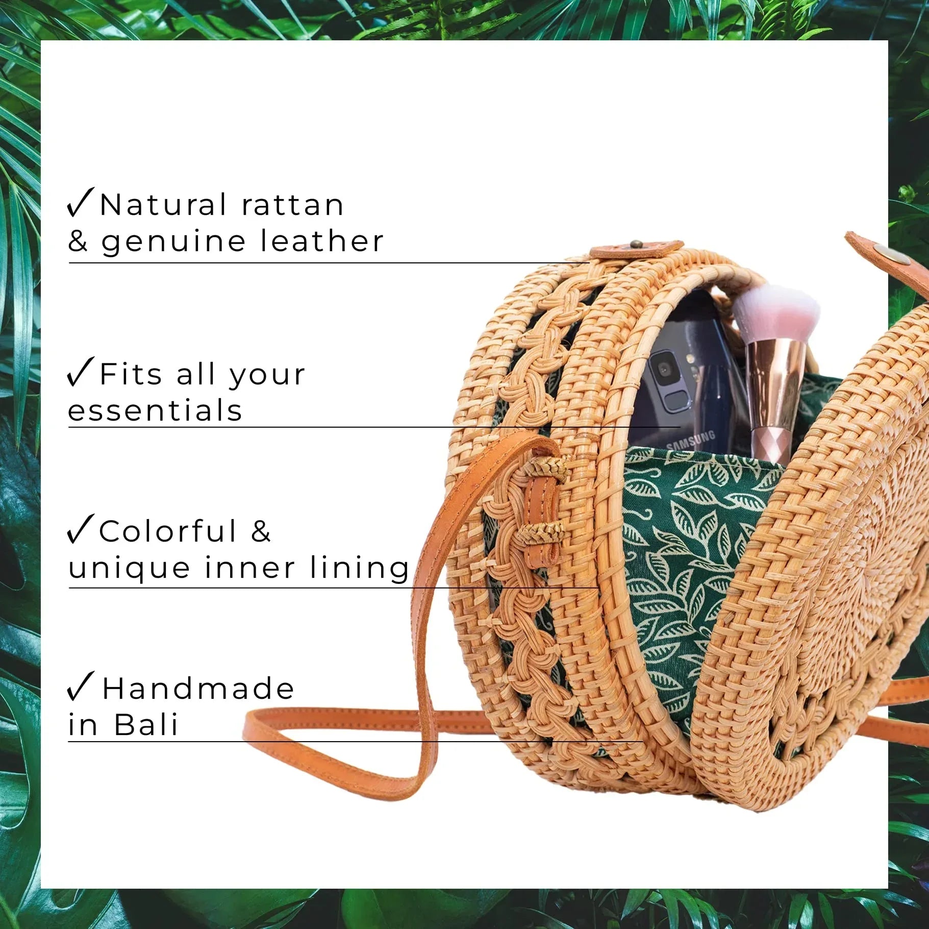Novum Crafts Round Rattan Bag for Women - Handmade Straw Bags - Wicker Purse - Brown White Circle Crossbody Boho Bags - Handmade Lifestyle Shop