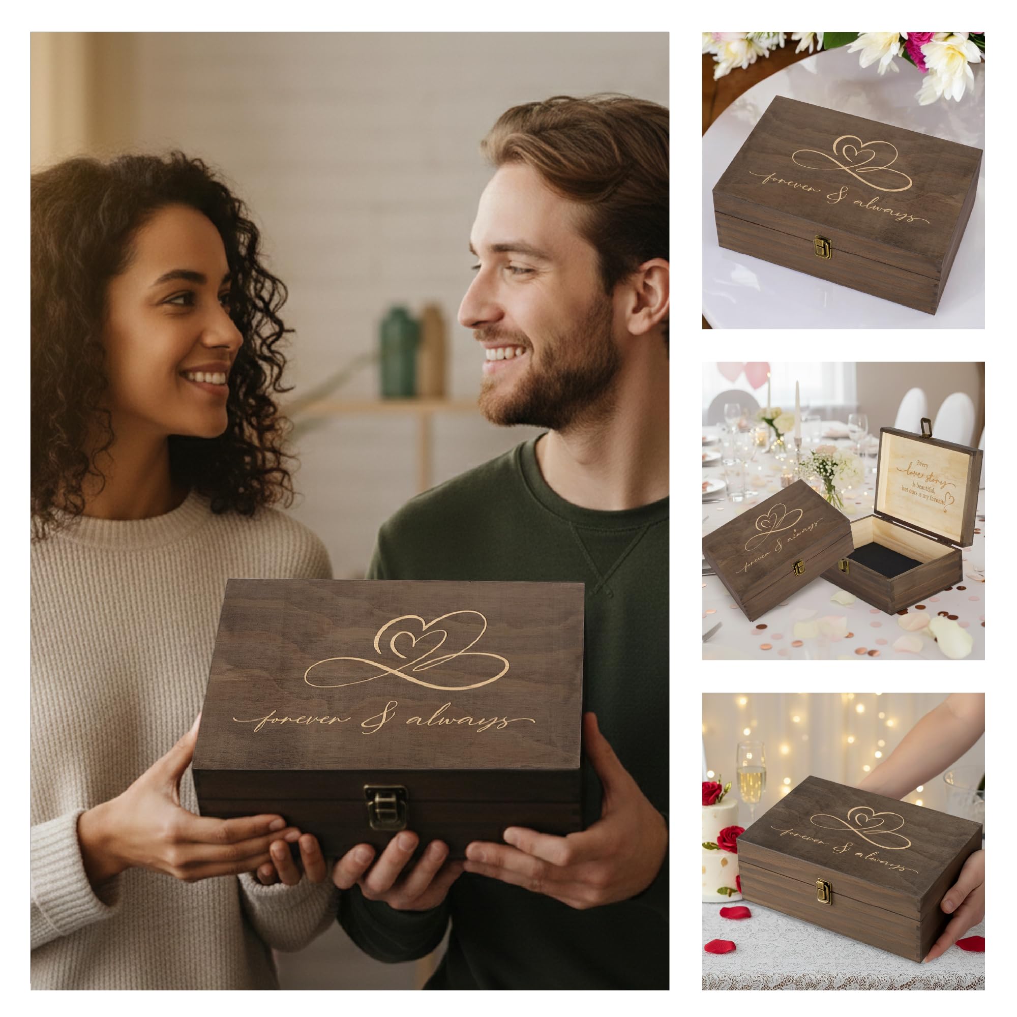 Engraved Memorial Memory Box – Wooden Keepsake Box for Loss of Loved One or Pet – Sympathy Gift – Medium Size – Dark Walnut Finish – 8.5 x 6 x 3 in