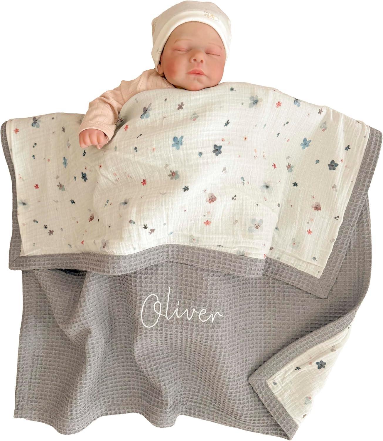 Mouliss Personalized Baby Blanket with Name – Handmade 100% Organic Cotton Newborn Gift | Custom Knit Blanket for Boys, Girls, Kids & Baby Showers - Handmade Lifestyle Shop