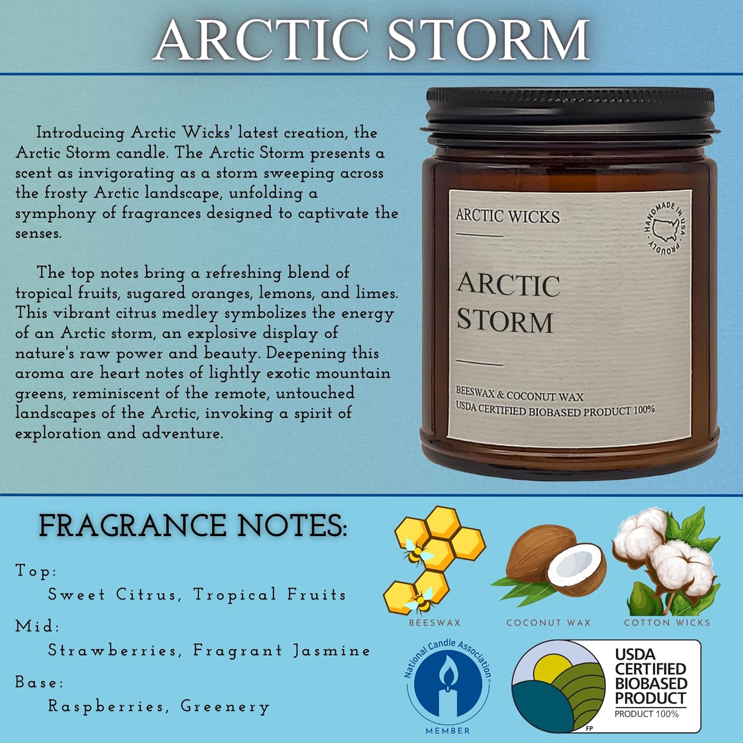 Vanilla Bourbon Candle | Arctic Wicks 9oz Coconut & Beeswax Candles | Scented Non-Toxic Candles for Fall, Winter, Holidays, Gifts For Him, Whiskey Bourbon, Vanilla Candle | USDA Certified Biobased