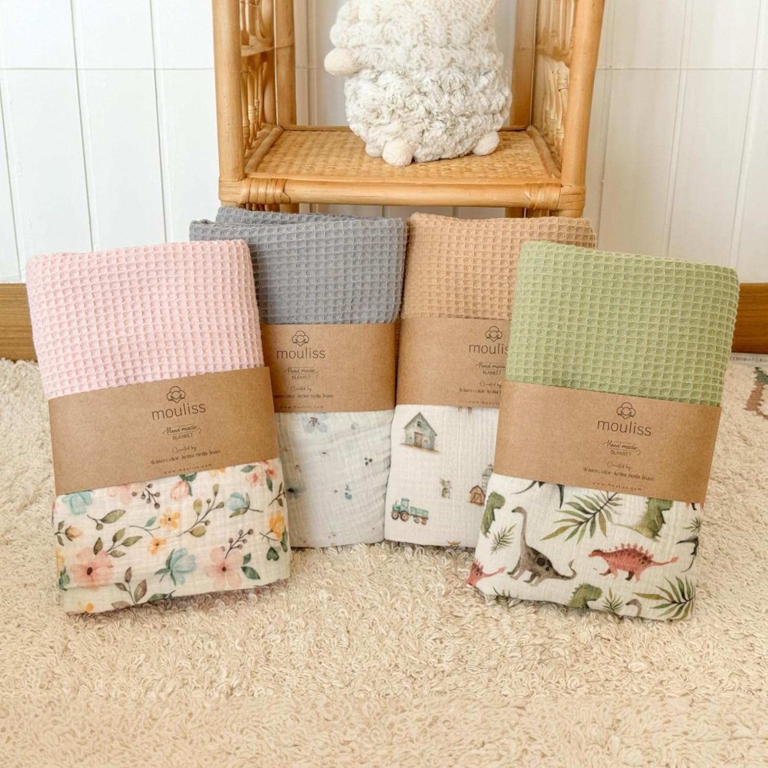 Mouliss Personalized Baby Blanket with Name – Handmade 100% Organic Cotton Newborn Gift | Custom Knit Blanket for Boys, Girls, Kids & Baby Showers