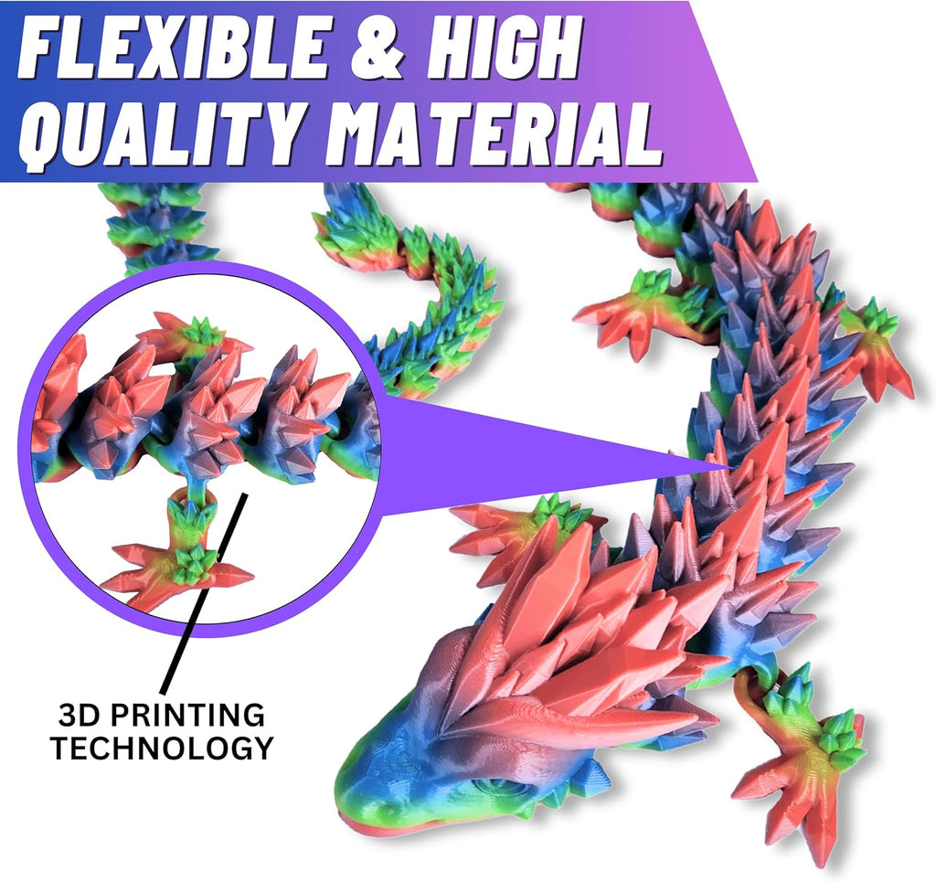 20" Articulated 3D Printed Dragon – Color-Changing Fidget Figurine, Mythical Figure, Made in USA, 3D Printed Toys - Valentines Day Gift for Boys and Girls (Rainbow with Blue Egg)