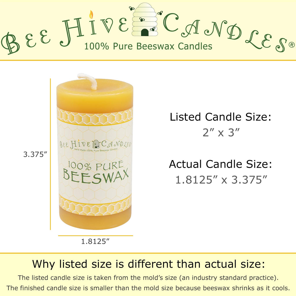 Bee Hive Candles 100% Pure Beeswax Pillar Candle (2" x 3" (3-Pack)) | Natural Beeswax Candles | Soy, Paraffin & Fragrance Free | Handmade in The USA